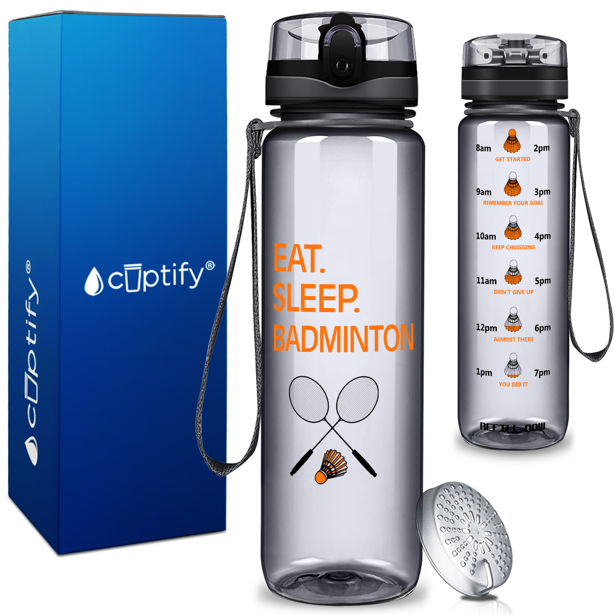 Eat Sleep Badminton on 32 oz Motivational Tracking Water Bottle