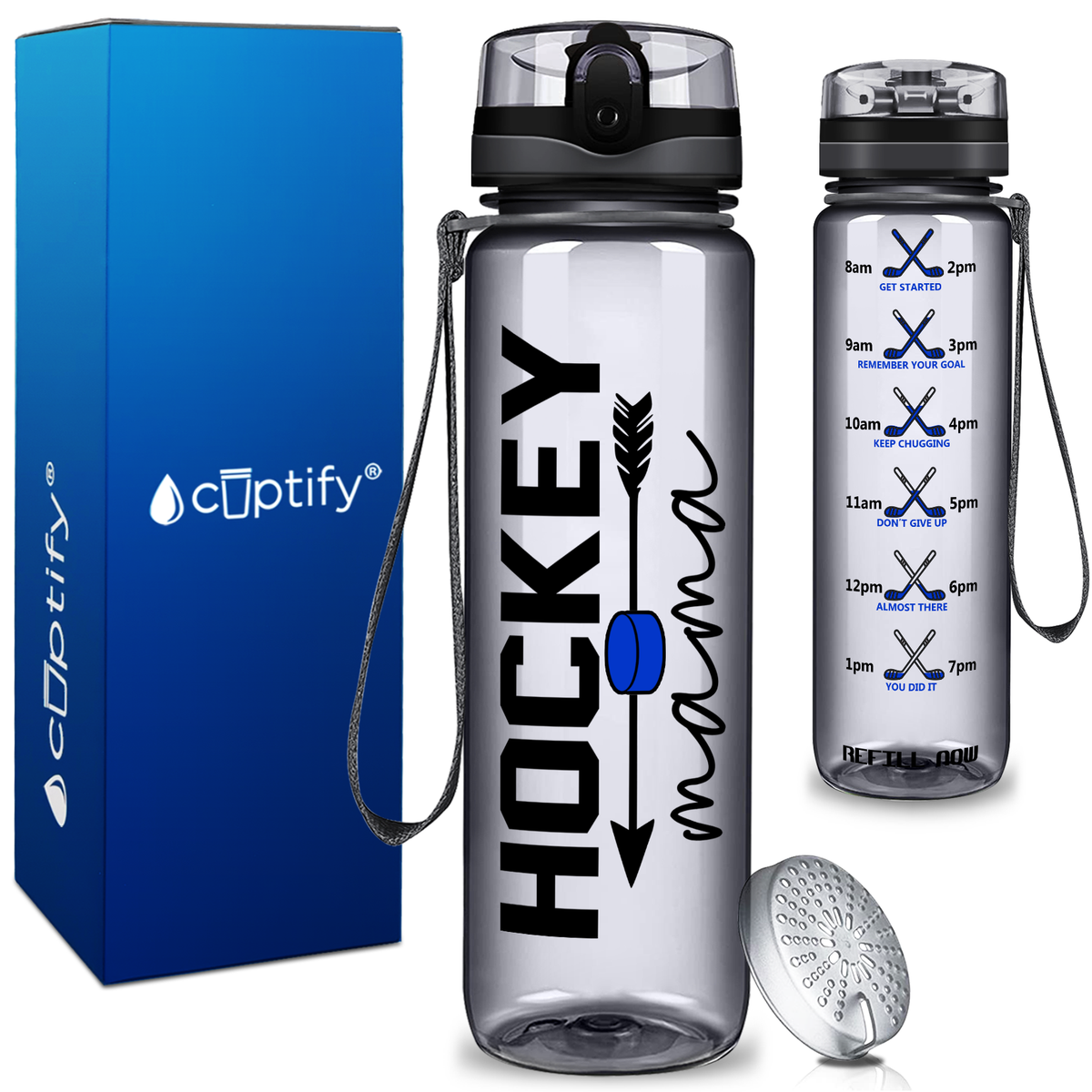 Hockey Mama Arrow on 32 oz Motivational Tracking Water Bottle