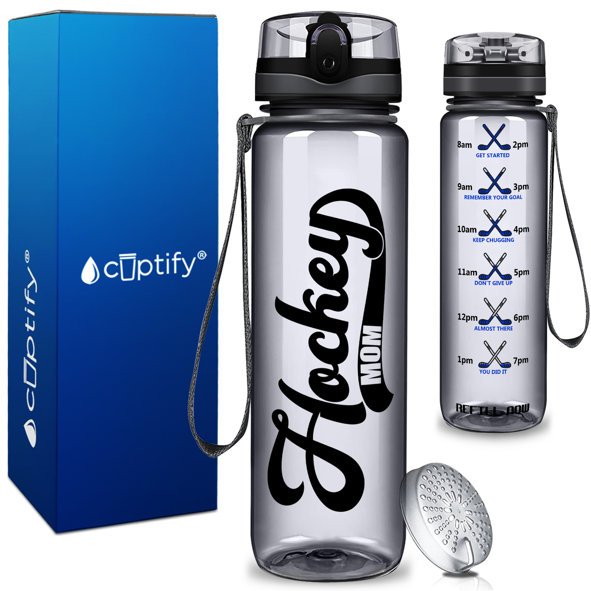 Retro Hockey Mom on 32 oz Motivational Tracking Water Bottle