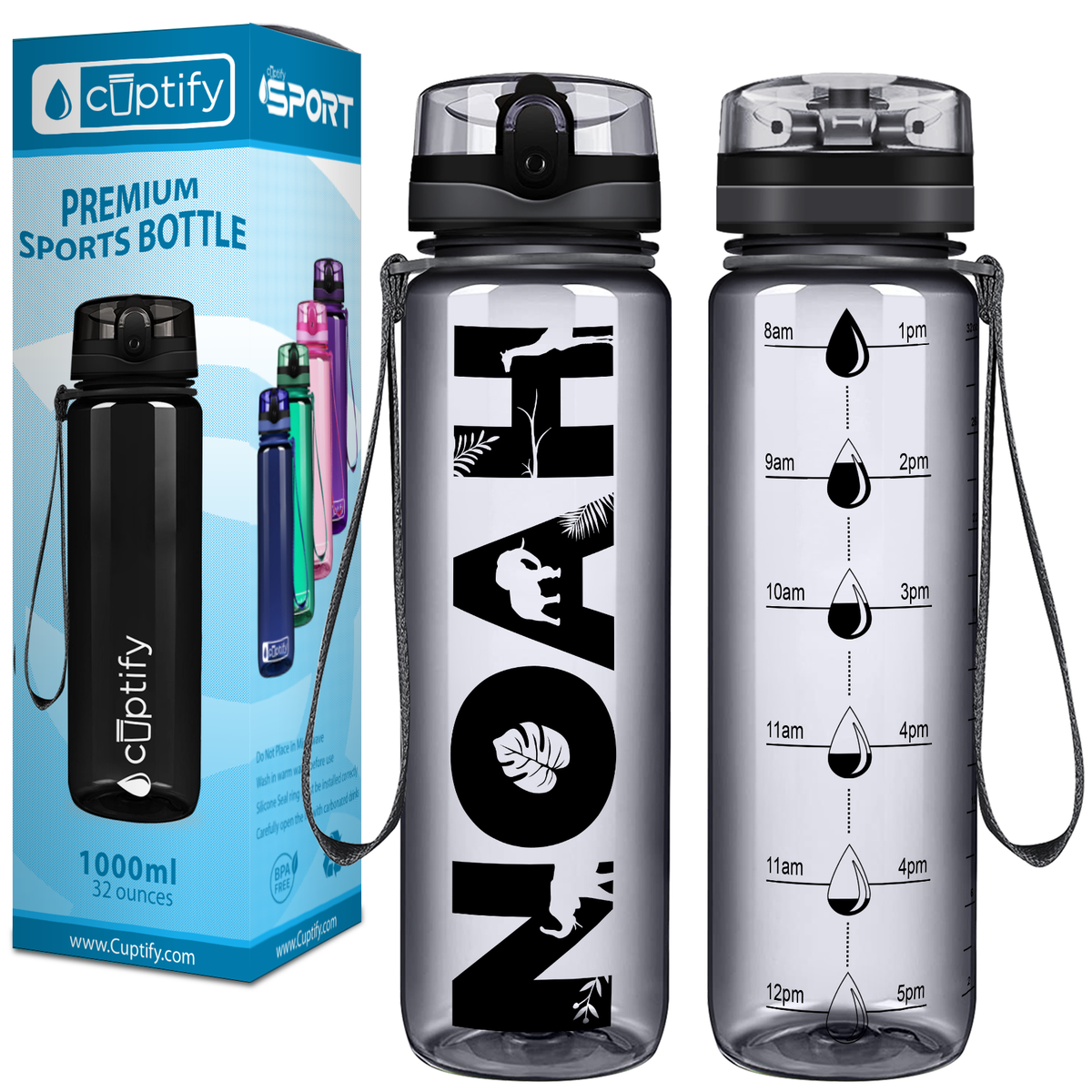 Kids Personalized on Smoke 32 oz Motivational Tracking Water Bottle
