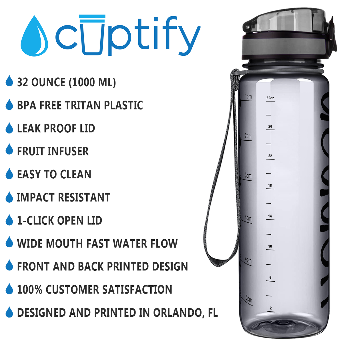 Kids Personalized on Smoke 32 oz Motivational Tracking Water Bottle