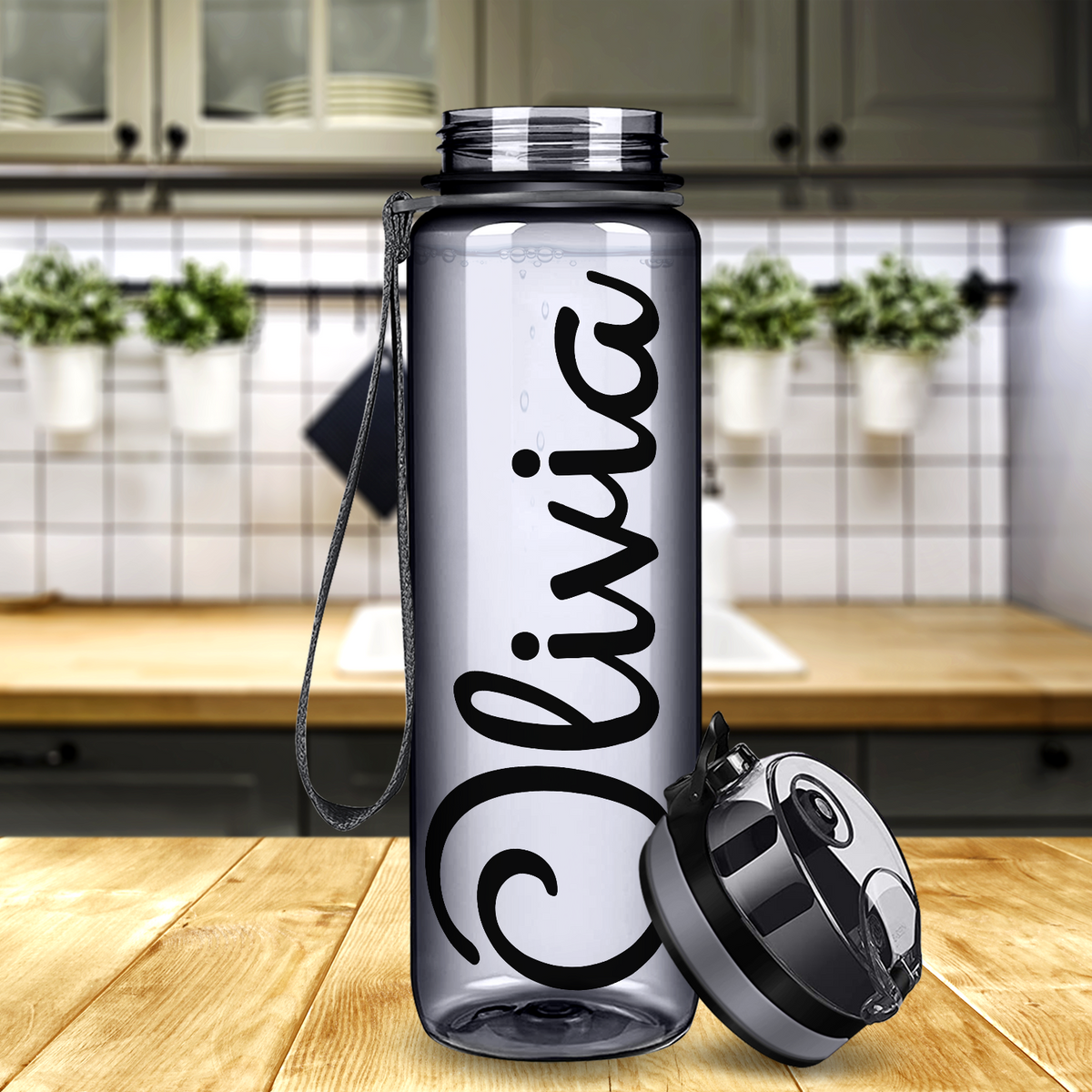 Kids Personalized on Smoke 32 oz Motivational Tracking Water Bottle