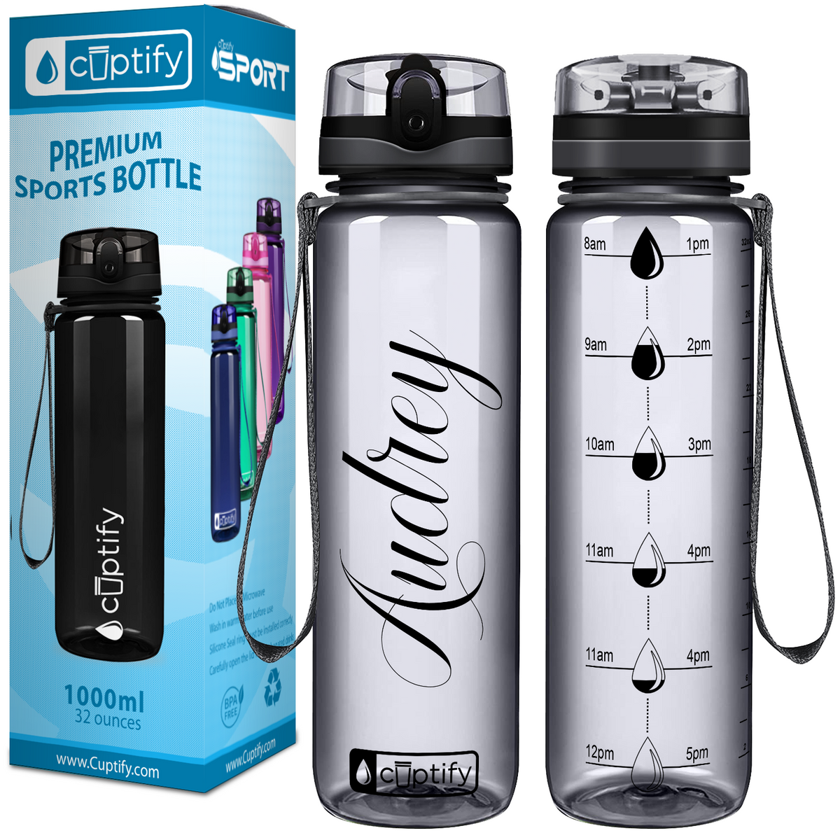 Smoke 32 oz Personalized Motivational Tracking Water Bottle