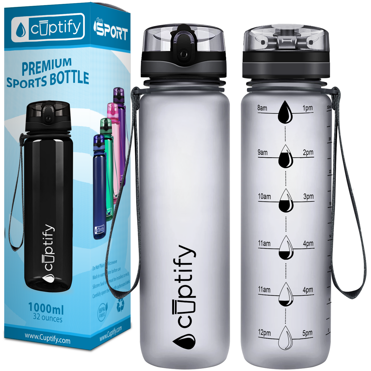 Smoke Frosted 32 oz Hydration Tracker Water Bottle