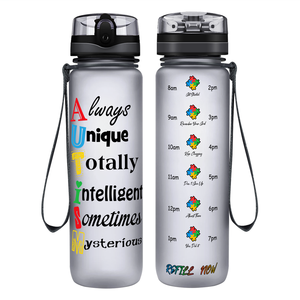 Autism Support Awareness on 32 oz Motivational Tracking Water Bottle