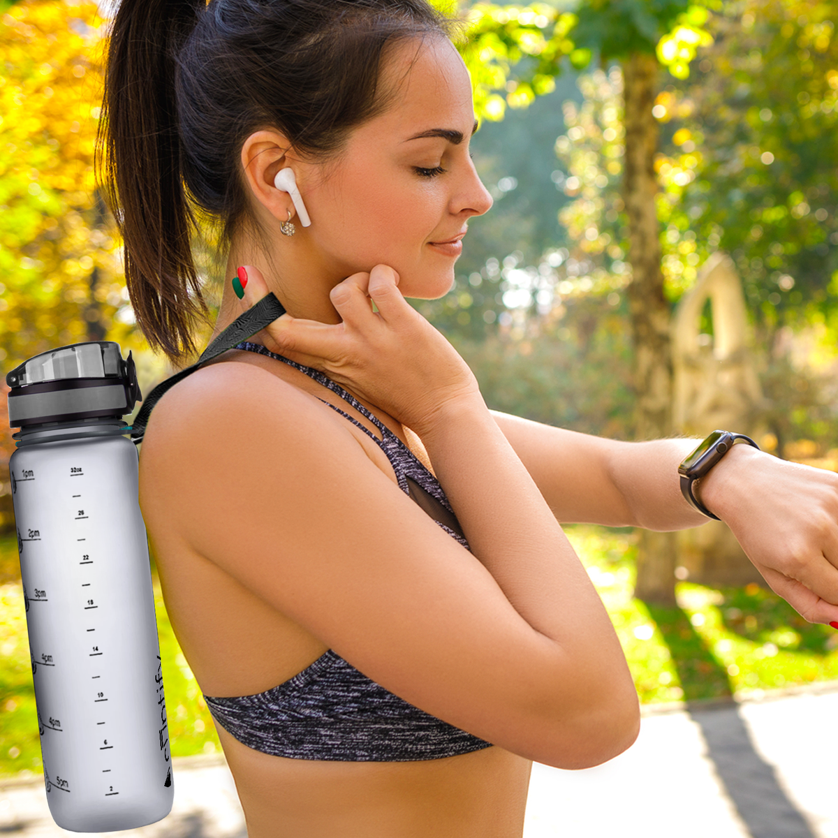Smoke Frosted 32 oz Hydration Tracker Water Bottle