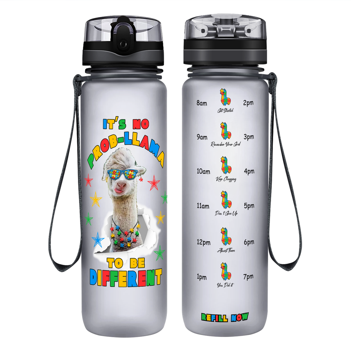 No Prob-llama Autism Stars on 32 oz Motivational Tracking Water Bottle