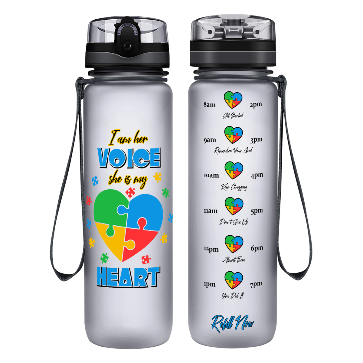 She is My Heart Autism Puzzle on 32 oz Motivational Tracking Water Bottle