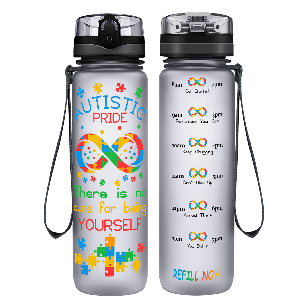 Autistic Pride Infinity Puzzle on 32 oz Motivational Tracking Water Bottle