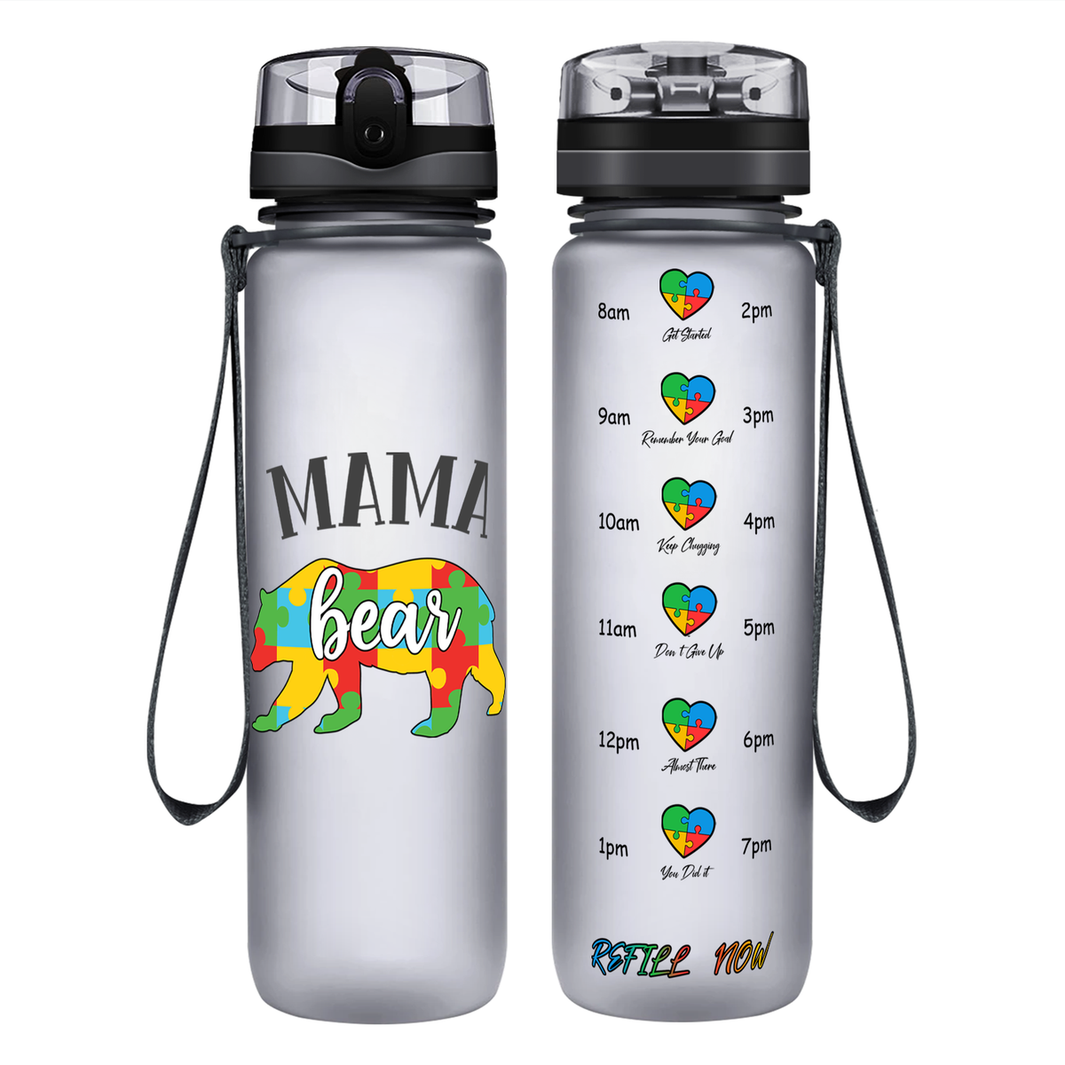 Autism Mama Bear on 32 oz Motivational Tracking Water Bottle