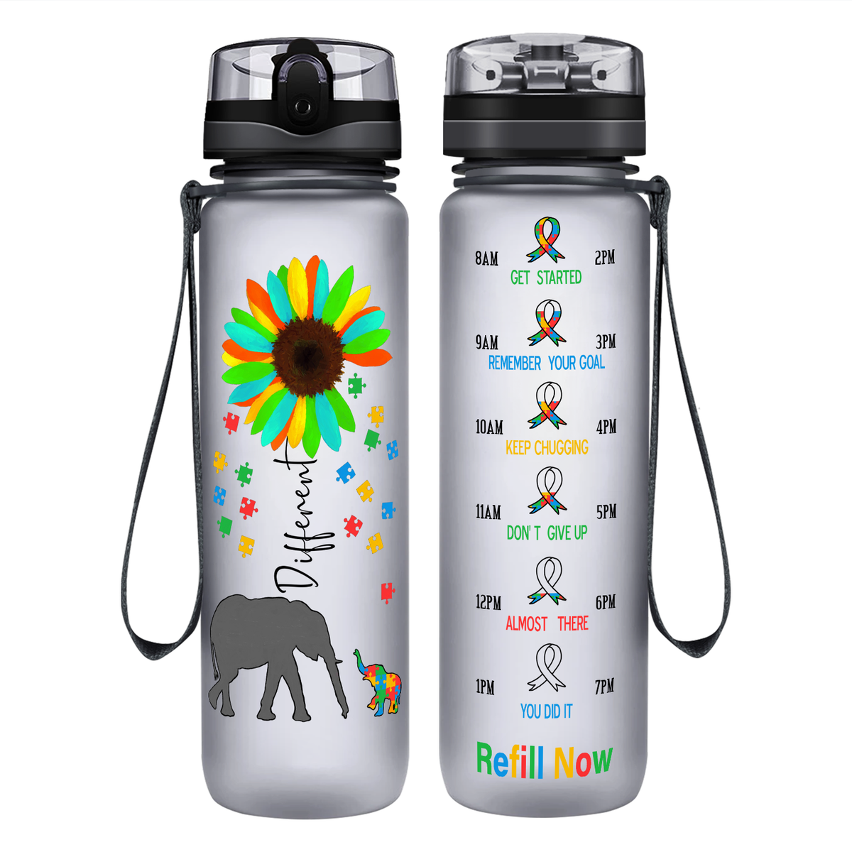 Be Different on 32 oz Motivational Tracking Autism Water Bottle
