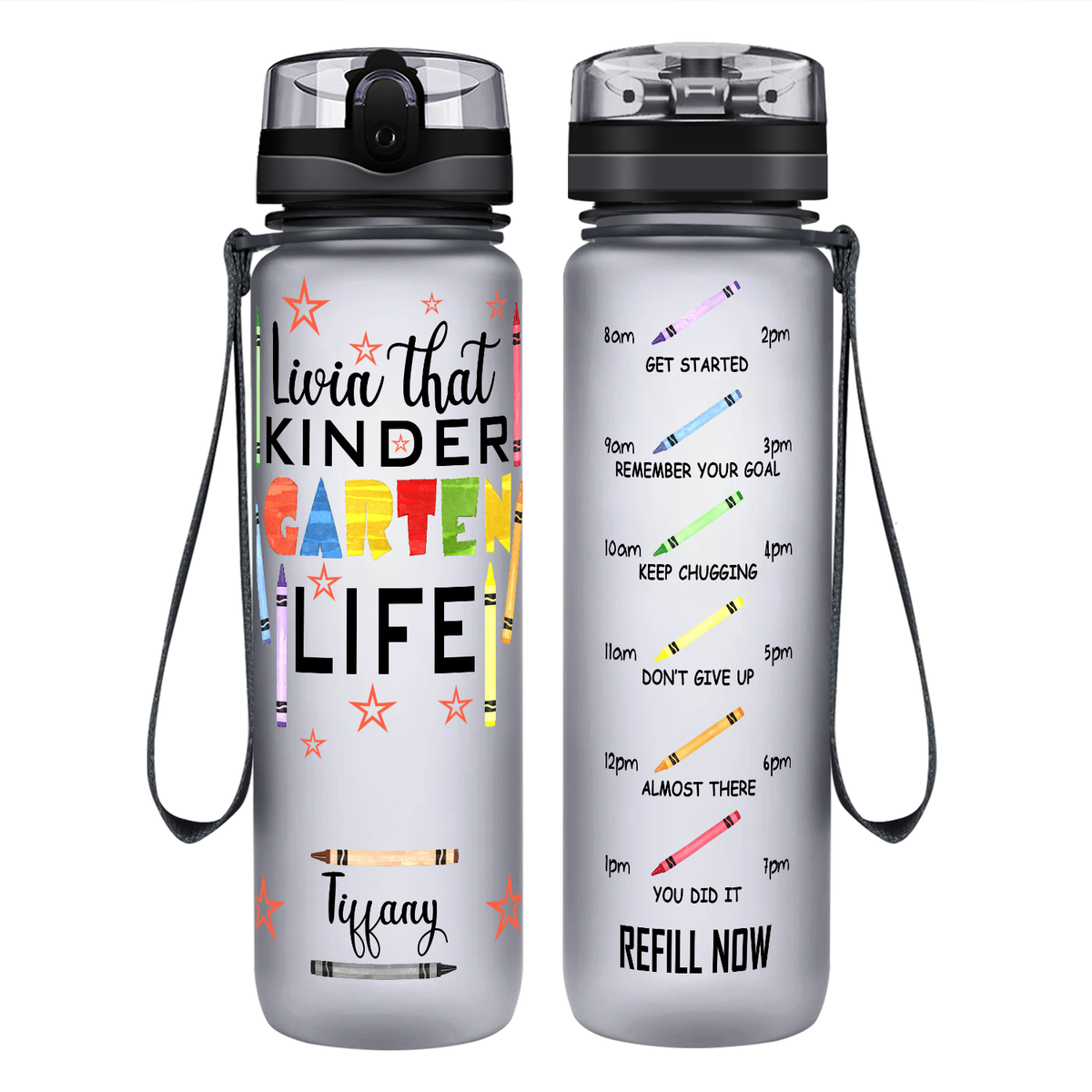 Personalized Livin' That Kindergarten Life on 32 oz Motivational Tracking Water Bottle