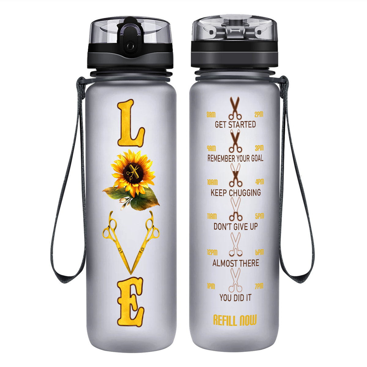 Sunflower Hairstylist Love on 32 oz Motivational Tracking Water Bottle