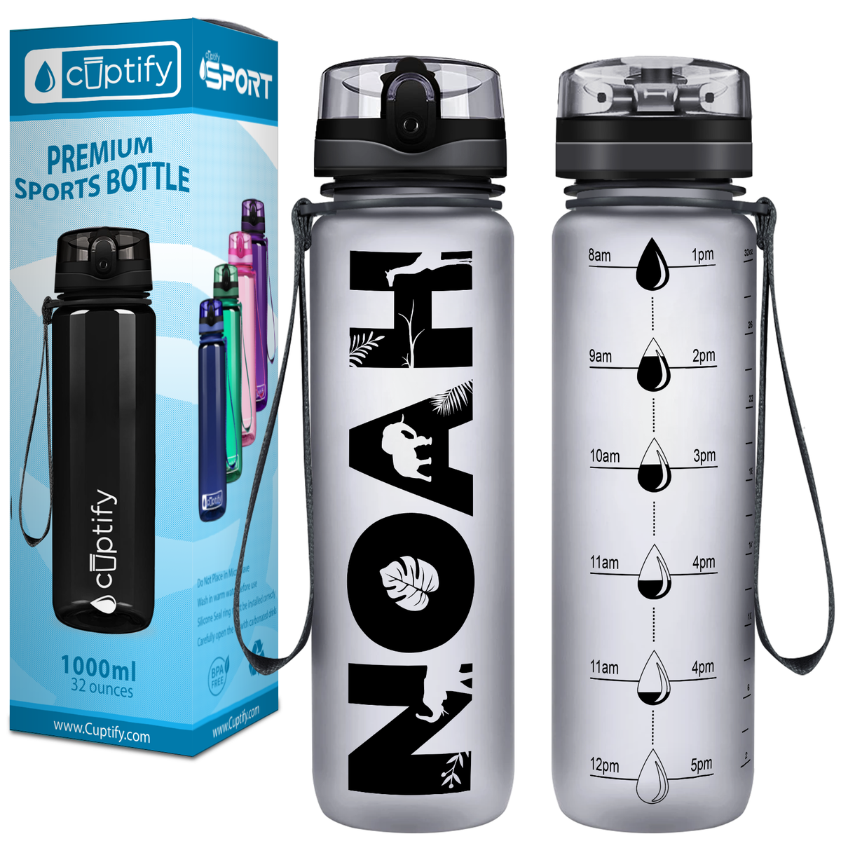 Kids Personalized on Smoke Frosted 32 oz Motivational Tracking Water Bottle