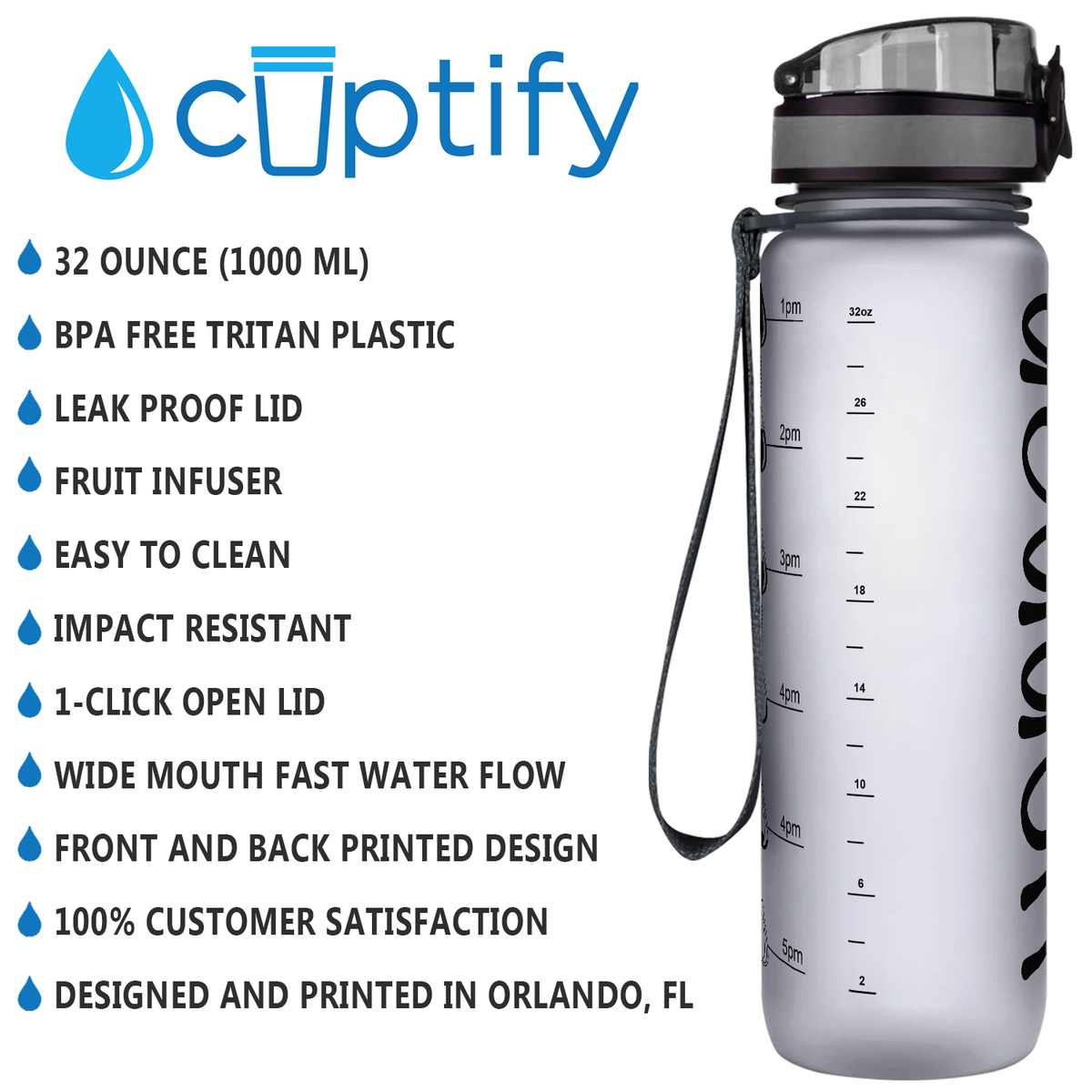 Kids Personalized on Smoke Frosted 32 oz Motivational Tracking Water Bottle