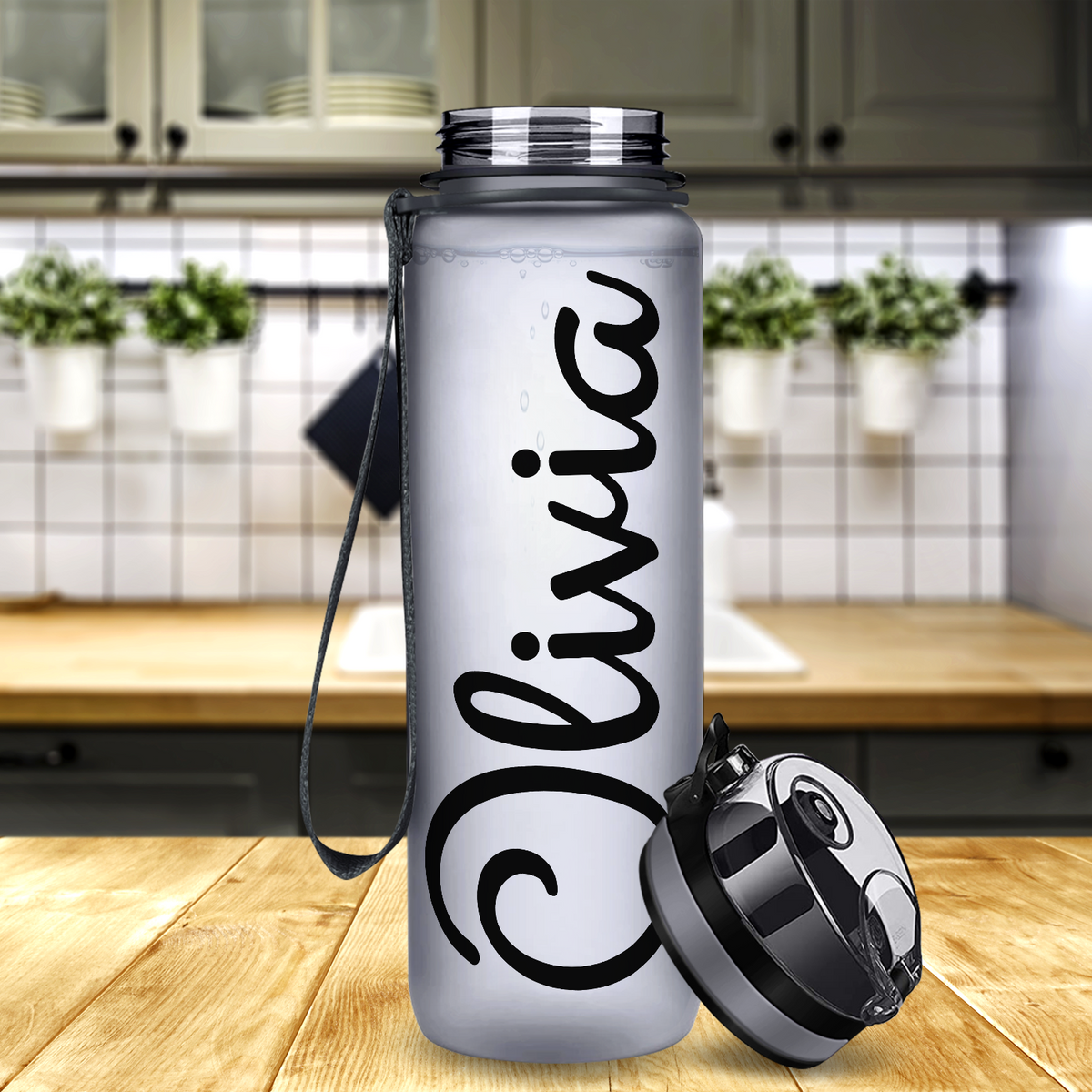 Kids Personalized on Smoke Frosted 32 oz Motivational Tracking Water Bottle
