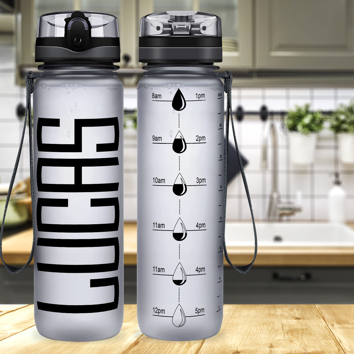 Kids Personalized on Smoke Frosted 32 oz Motivational Tracking Water Bottle