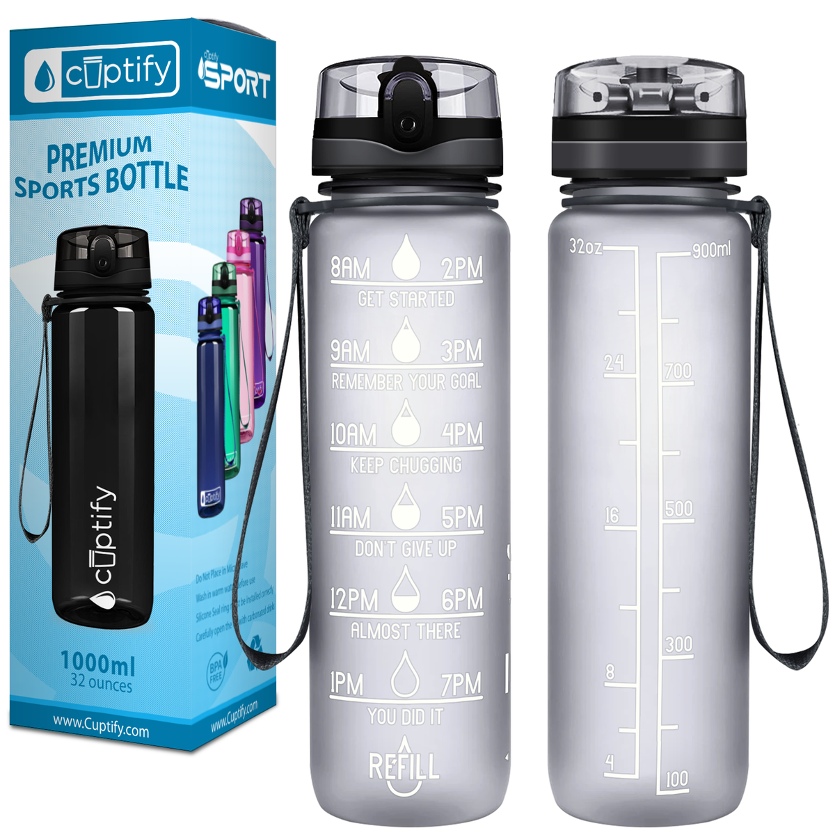 Cuptify Smoke Frosted 32 oz Motivational Water Bottle