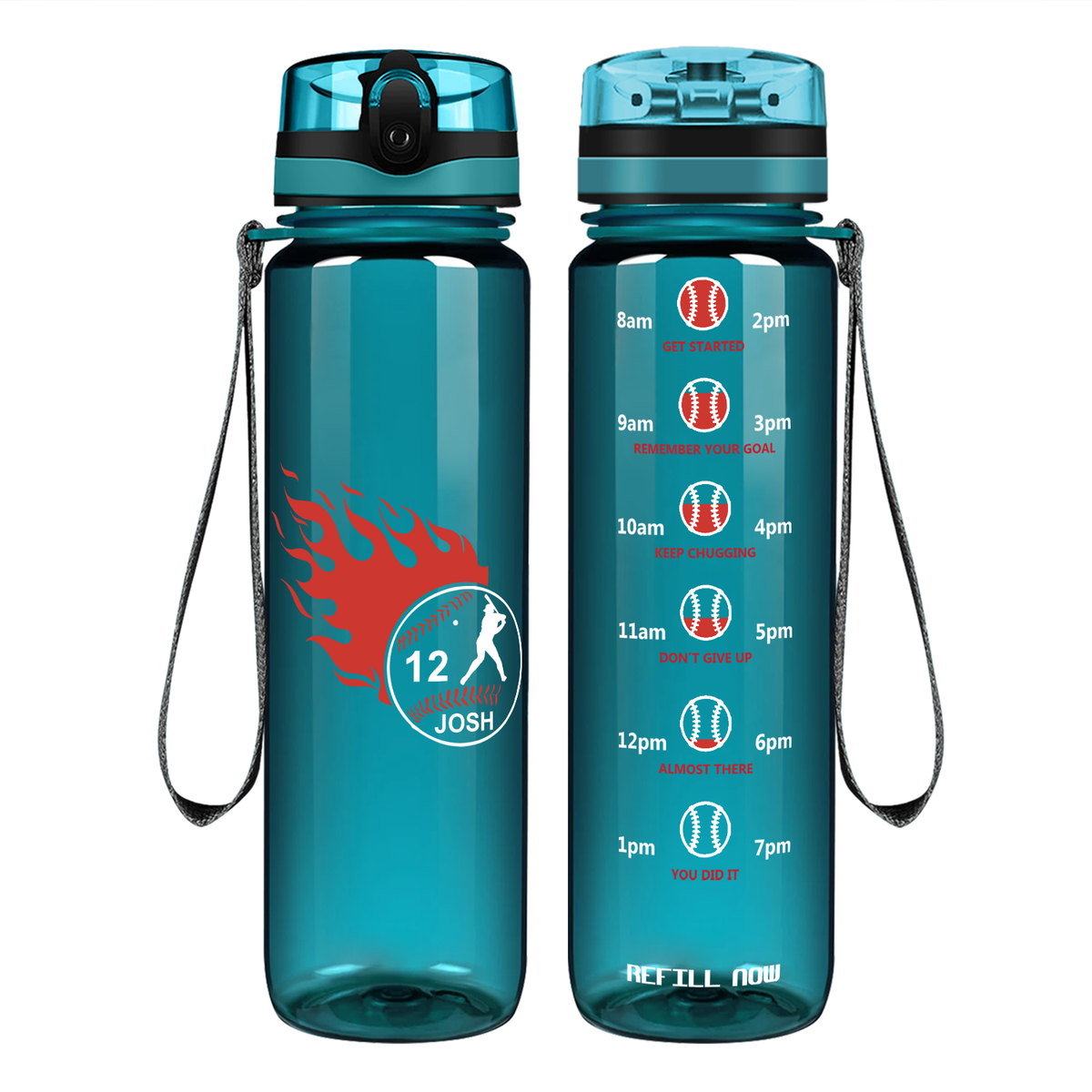 Personalized Baseball Name and Number on 32 oz Motivational Tracking Water Bottle