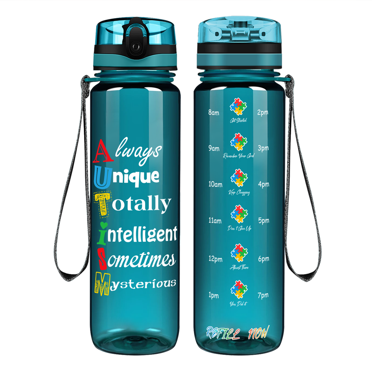 Autism Support Awareness on 32 oz Motivational Tracking Water Bottle