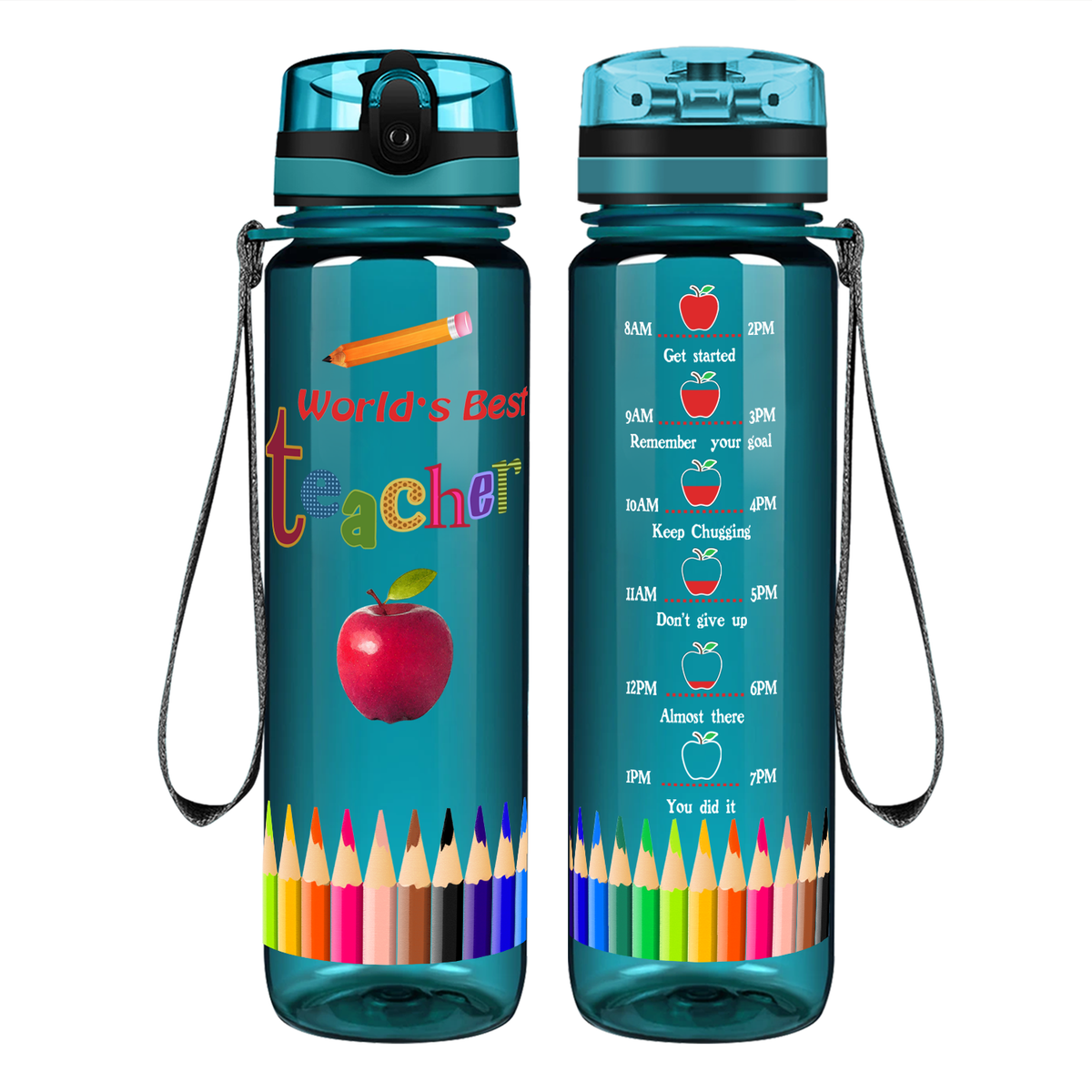 World's Best Teacher on 32 oz Motivational Tracking Water Bottle