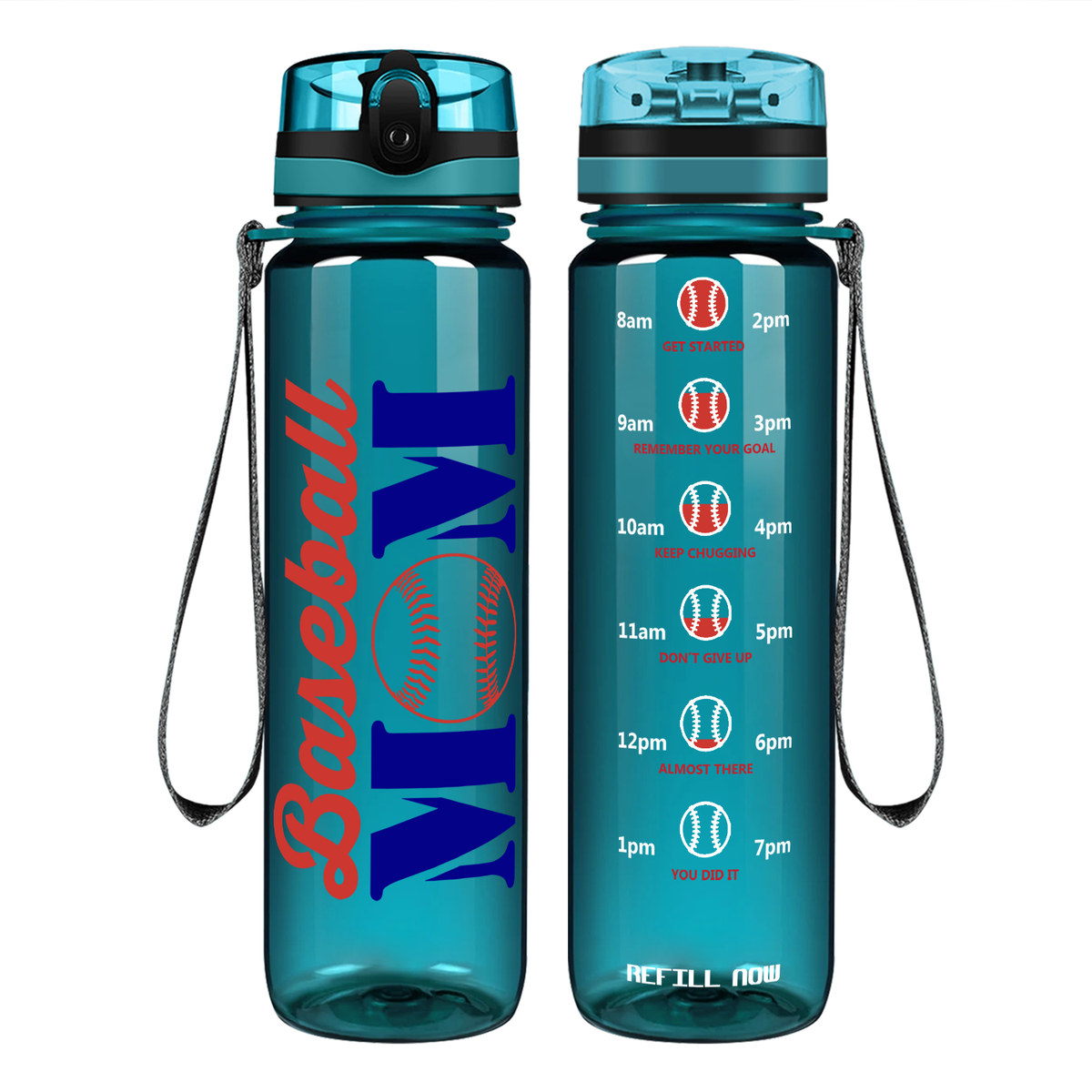 Baseball Mom on 32 oz Motivational Tracking Water Bottle