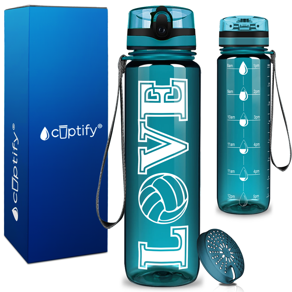 Volleyball Love on 32 oz Motivational Tracking Water Bottle