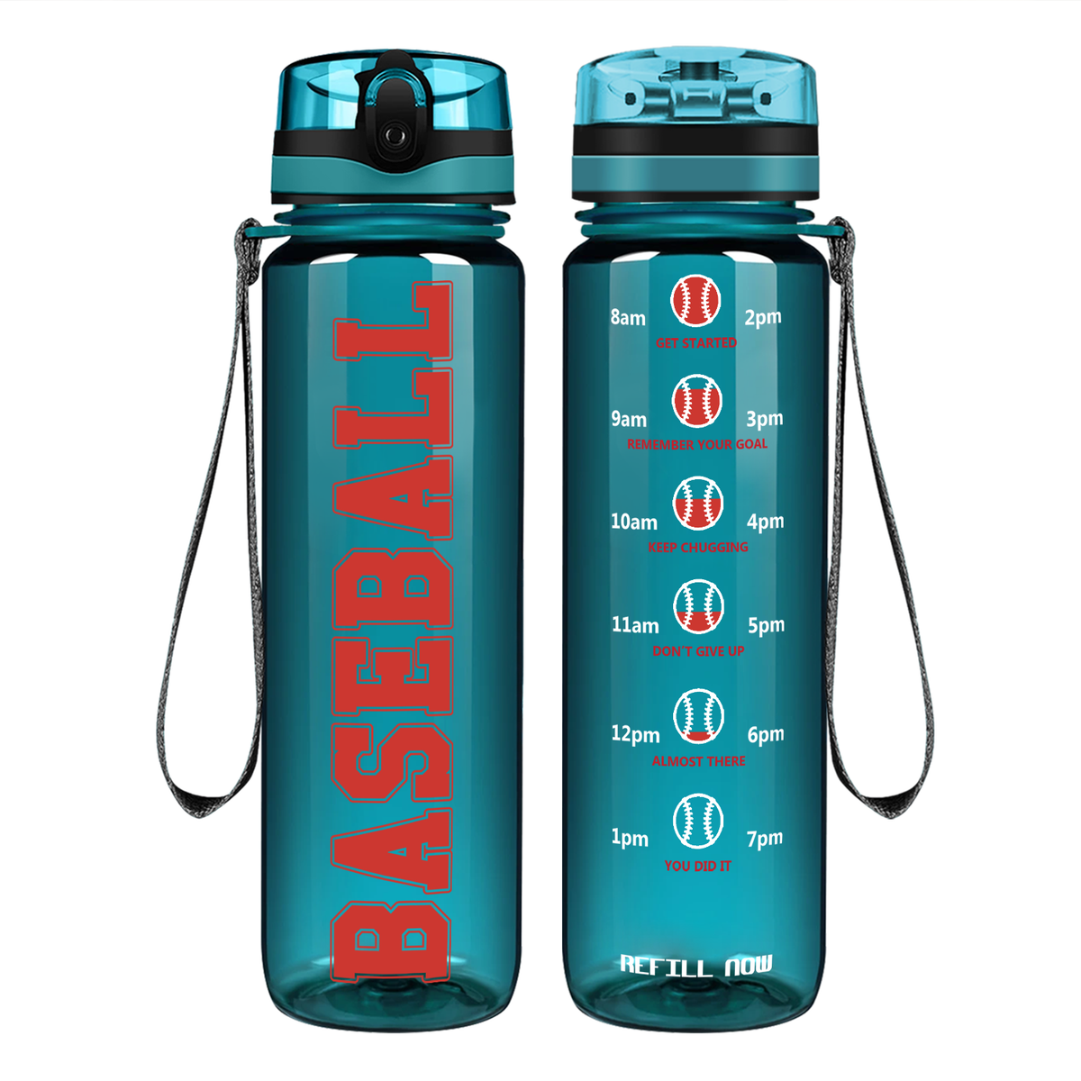 Baseball on 32 oz Motivational Tracking Water Bottle