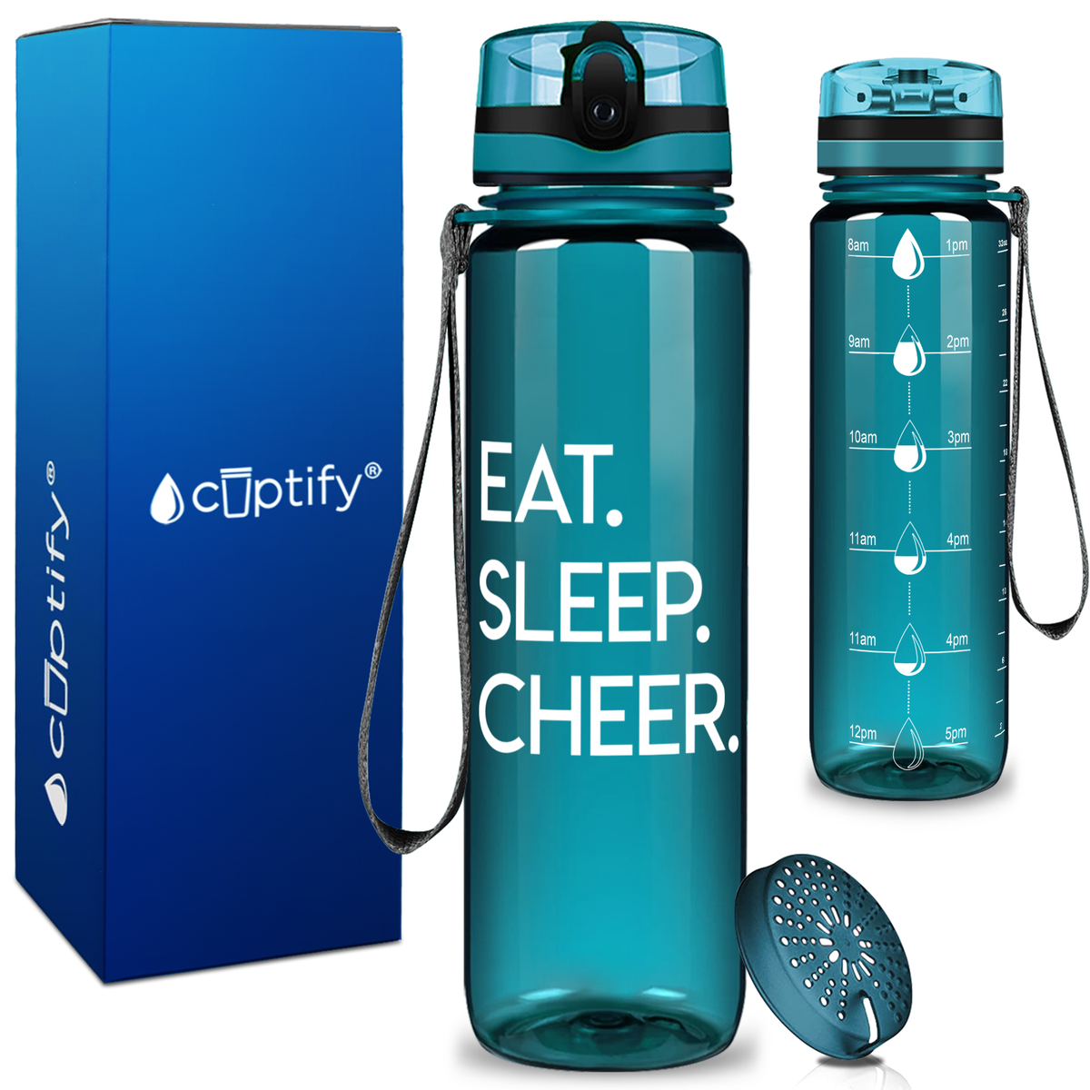 Eat Sleep Cheer on 32 oz Motivational Tracking Water Bottle