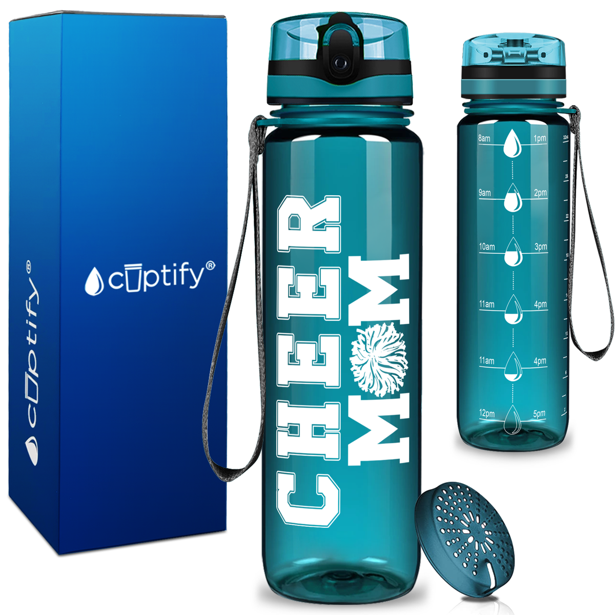 Cheer Mom on 32 oz Motivational Tracking Water Bottle