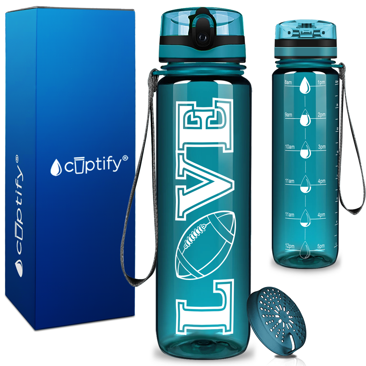 Football Love on 32 oz Motivational Tracking Water Bottle