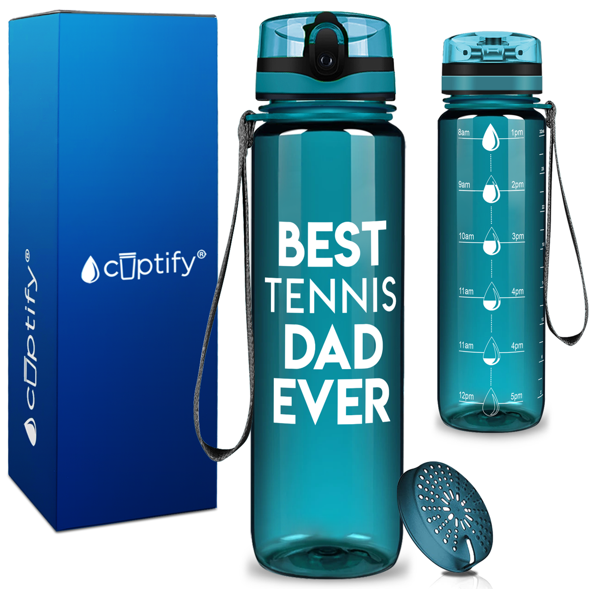 Best Tennis Dad Ever on 32 oz Motivational Tracking Water Bottle