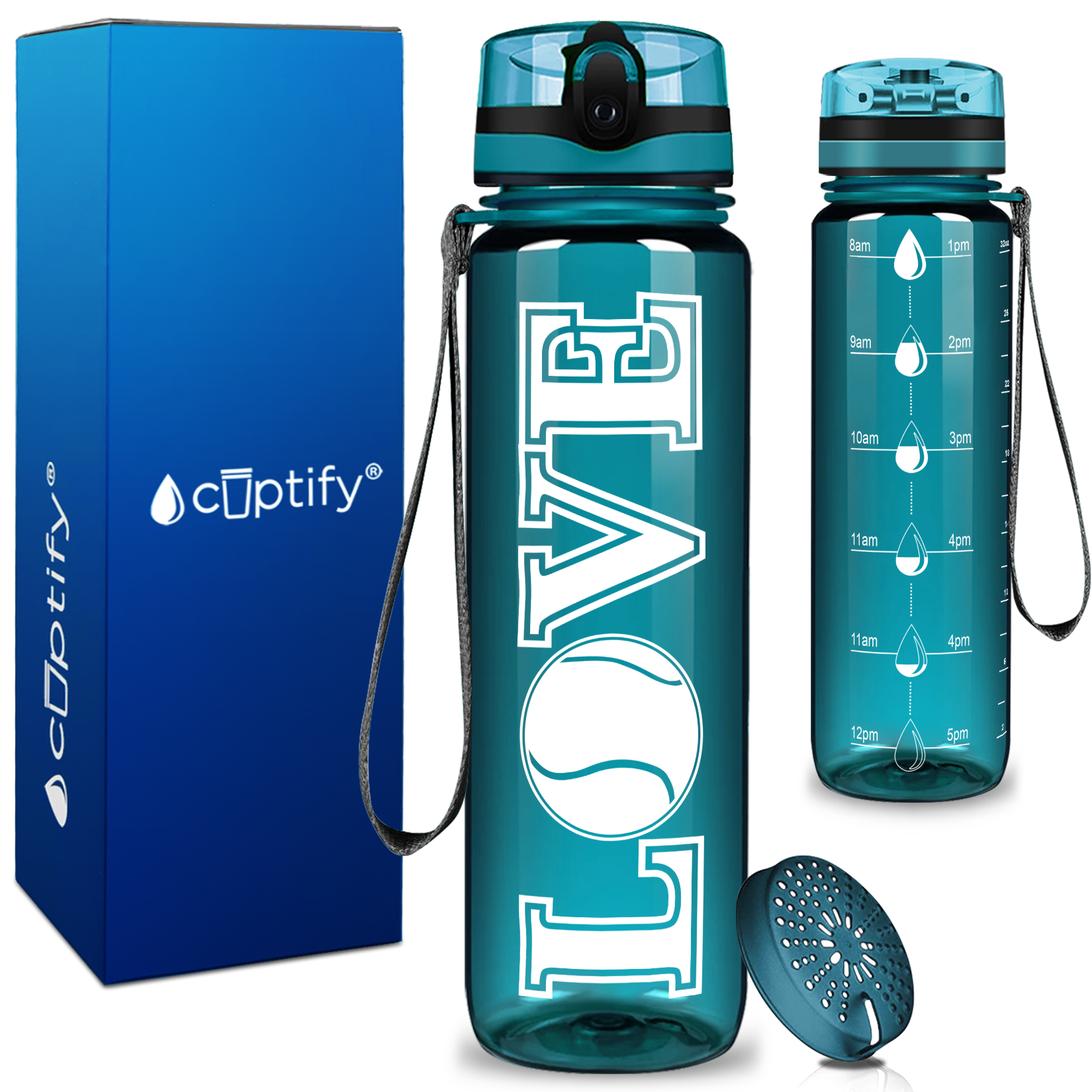 Tennis Love on 32 oz Motivational Tracking Water Bottle