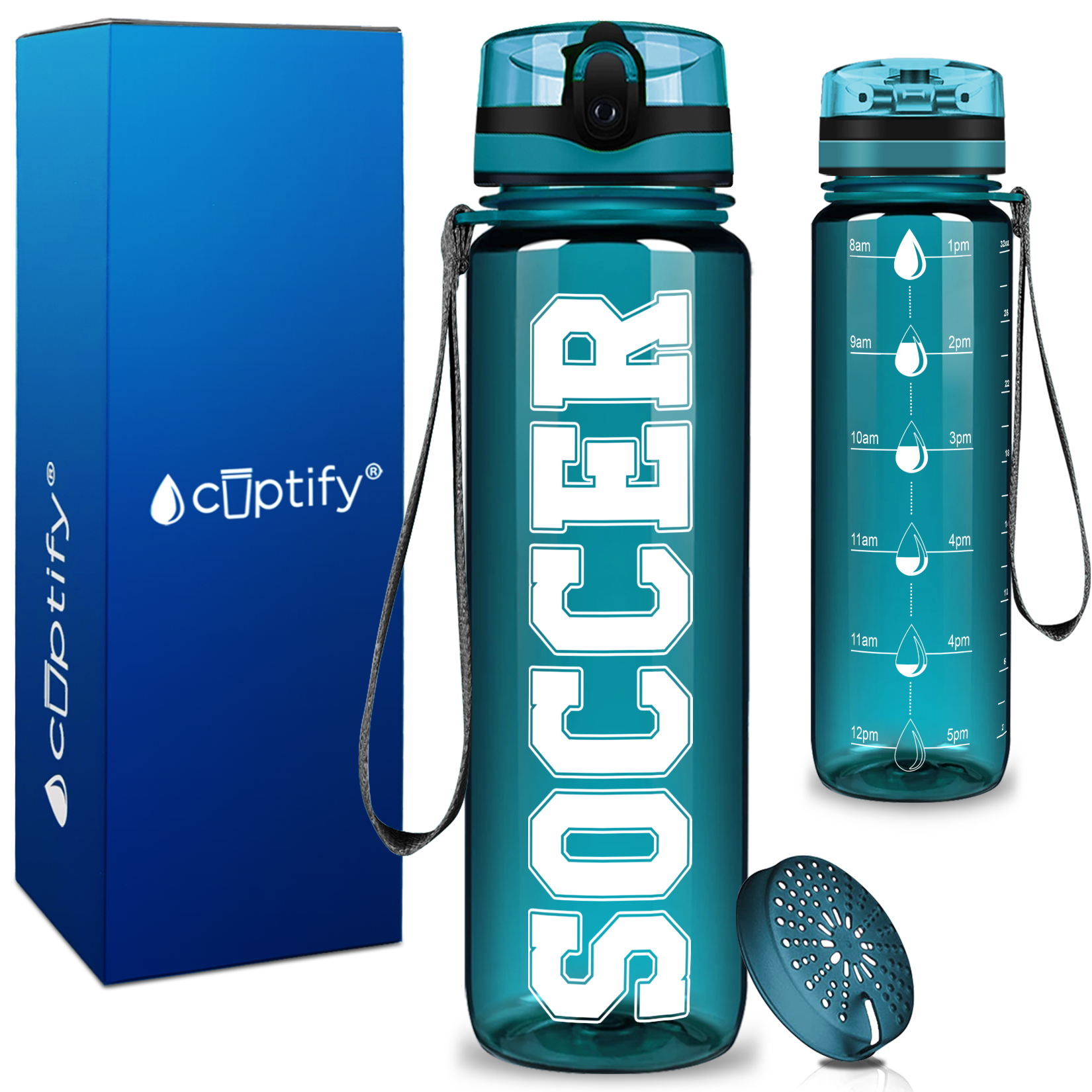 Soccer on 32 oz Motivational Tracking Water Bottle