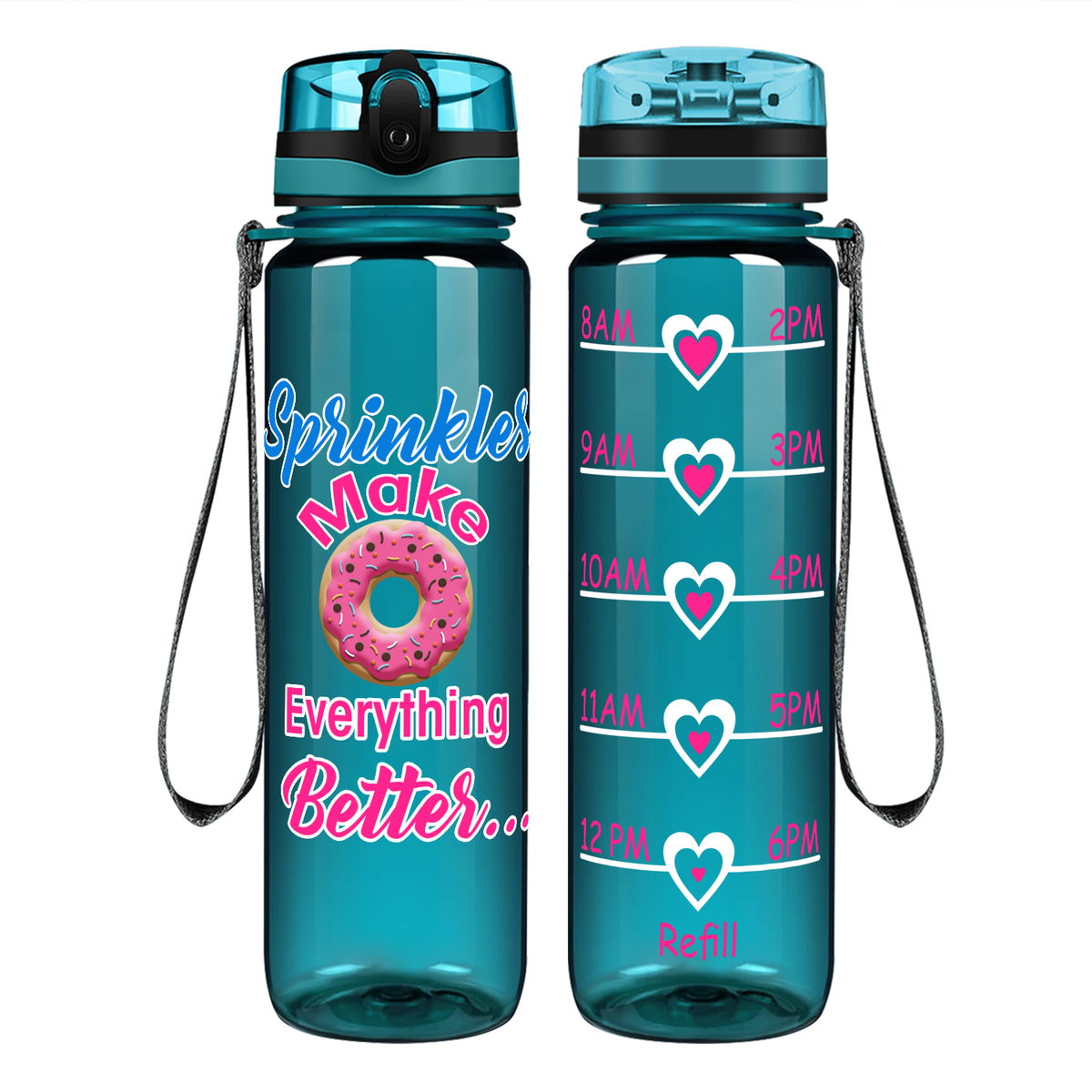 Sprinkles Make Everything Better Donut on 32 oz Motivational Tracking Water Bottle