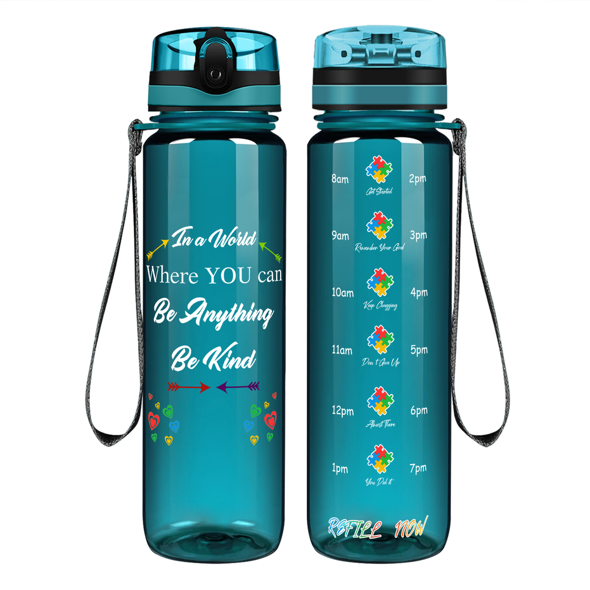 In a World Where You Can Be Anything Be Kind on 32 oz Motivational Tracking Water Bottle
