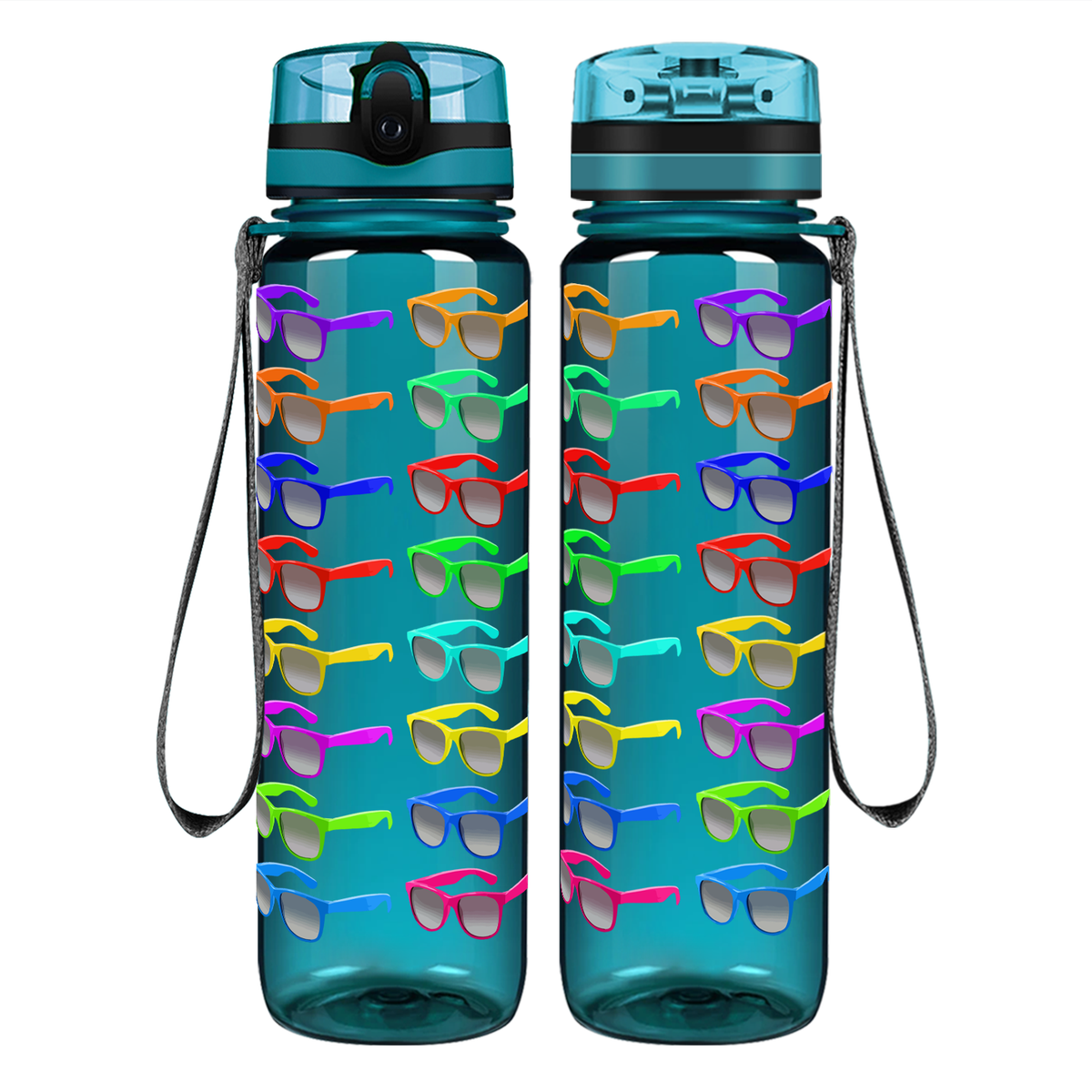 Rainbow Sunglasses Pattern on 32 oz Motivational Tracking Water Bottle