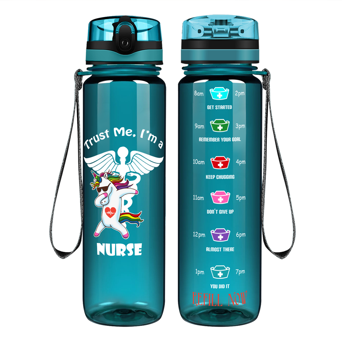 Trust Me I'm A Nurse Awesome Unicorn on 32oz Motivational Tracking Water Bottle