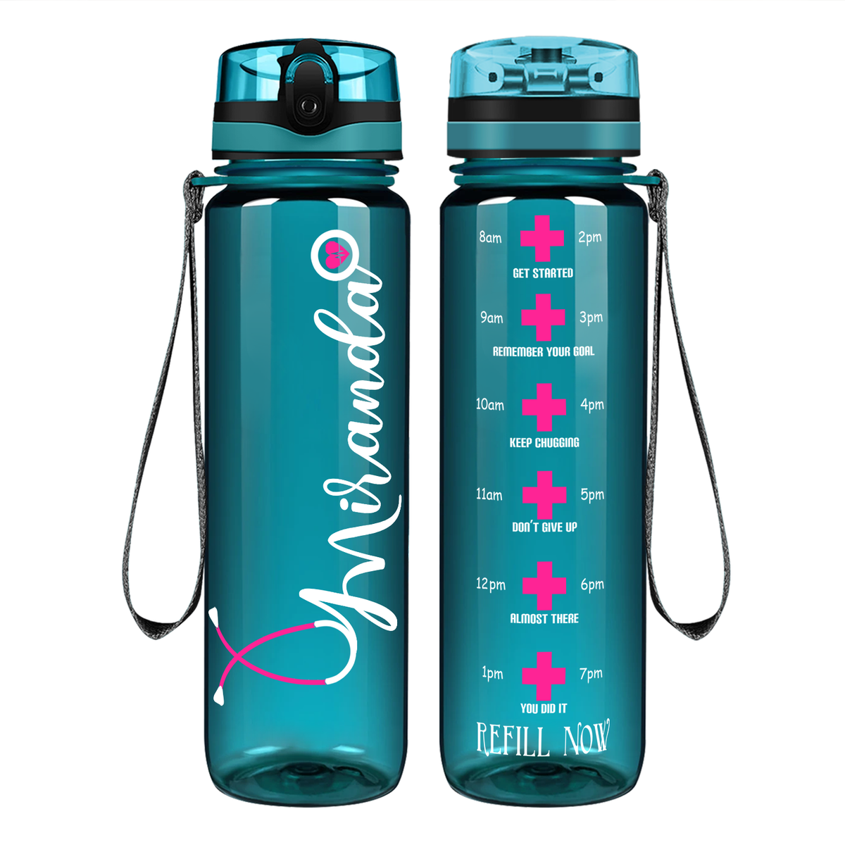 Personalized Nurse Water Bottle on 32oz Motivational Tracking Water Bottle