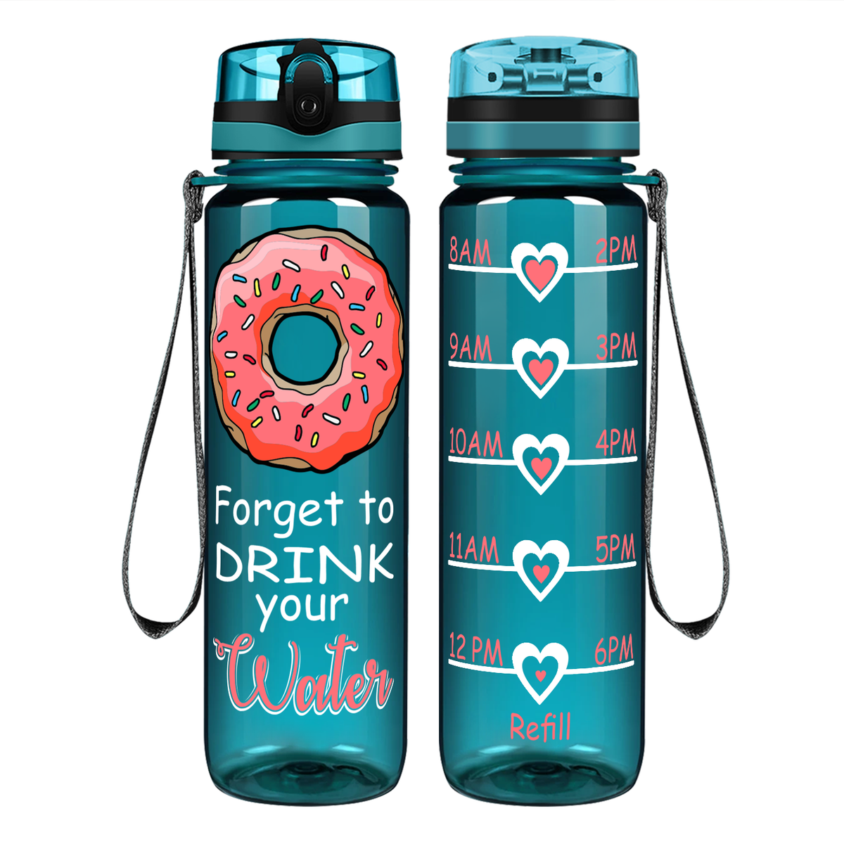 Donut Forget Your Water on 32 oz Motivational Tracking Water Bottle