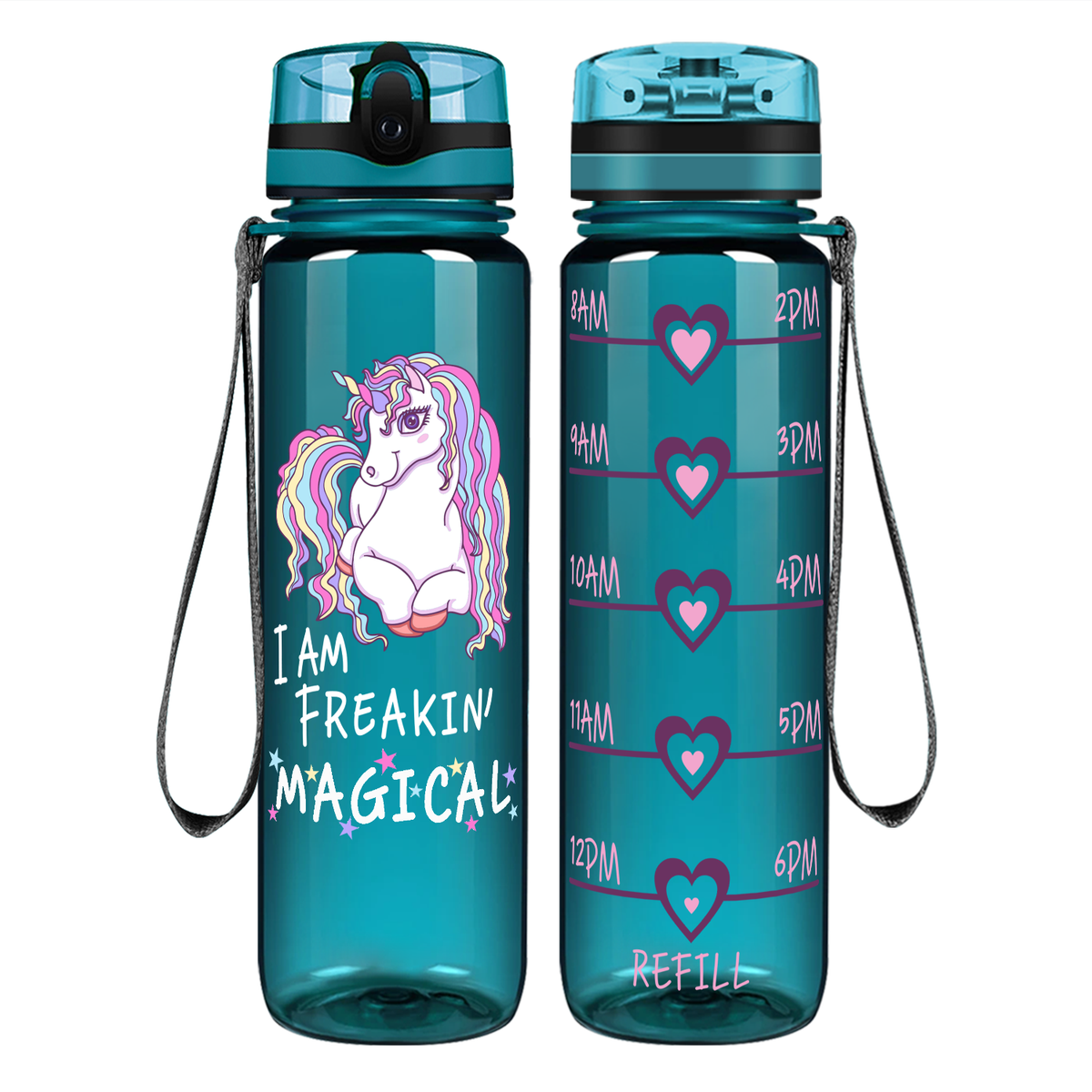 Freakin' Magical 32 oz Motivational Tracking Unicorn Water Bottle