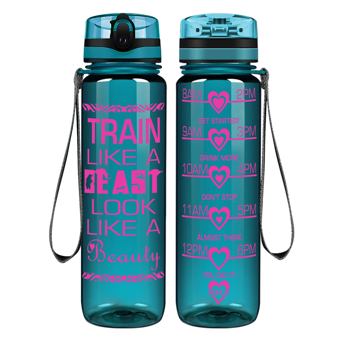 Train Like A Beast on 32 oz Motivational Tracking Water Bottle