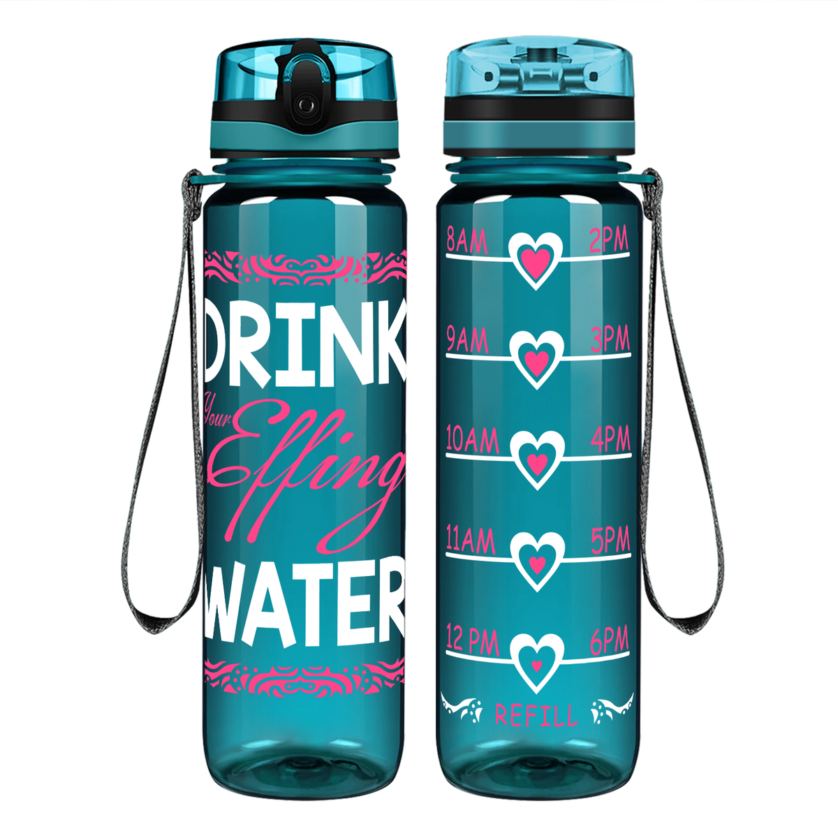 Effing Water on 32 oz Motivational Tracking Water Bottle