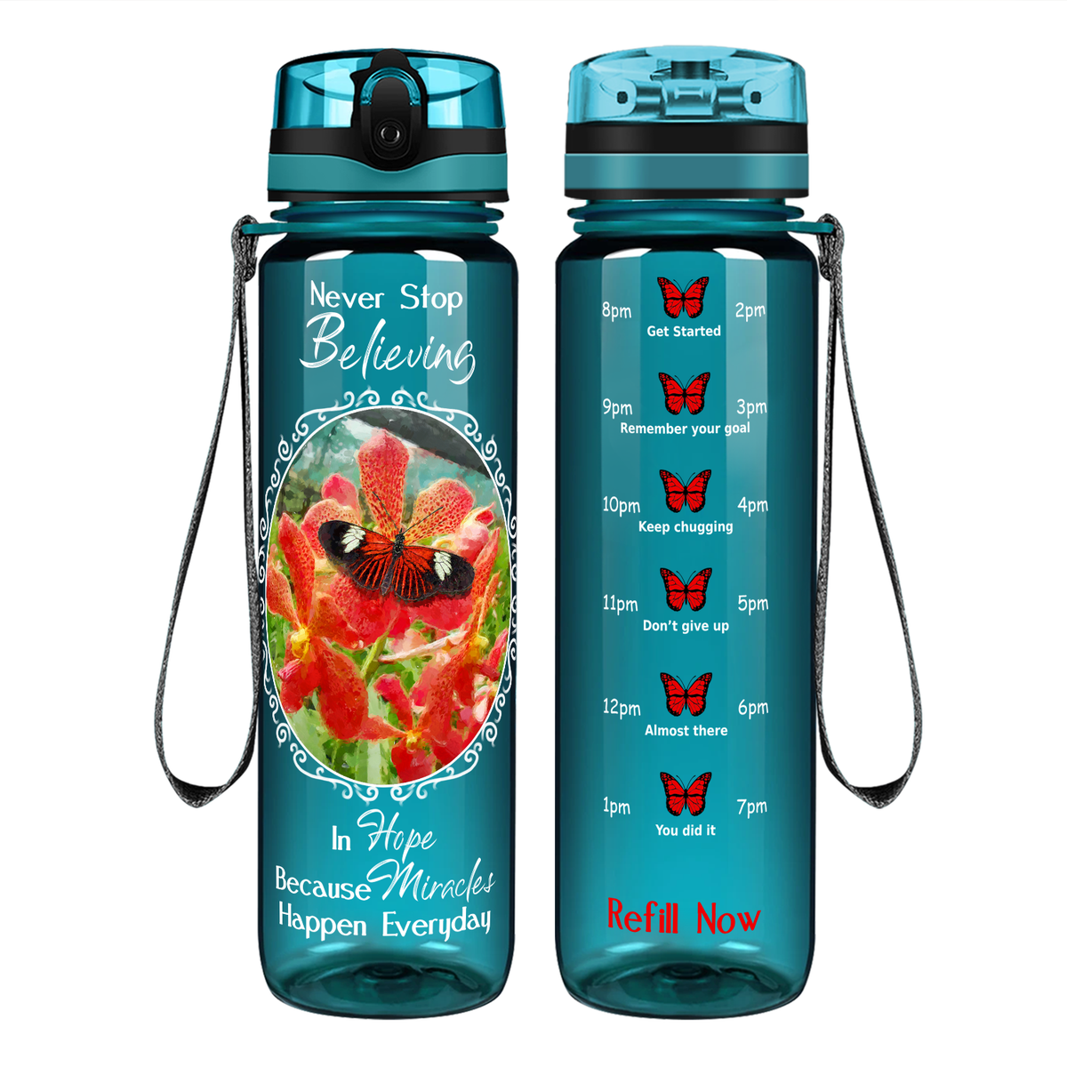 Because Miracles Butterfly on 32 oz Motivational Tracking Water Bottle
