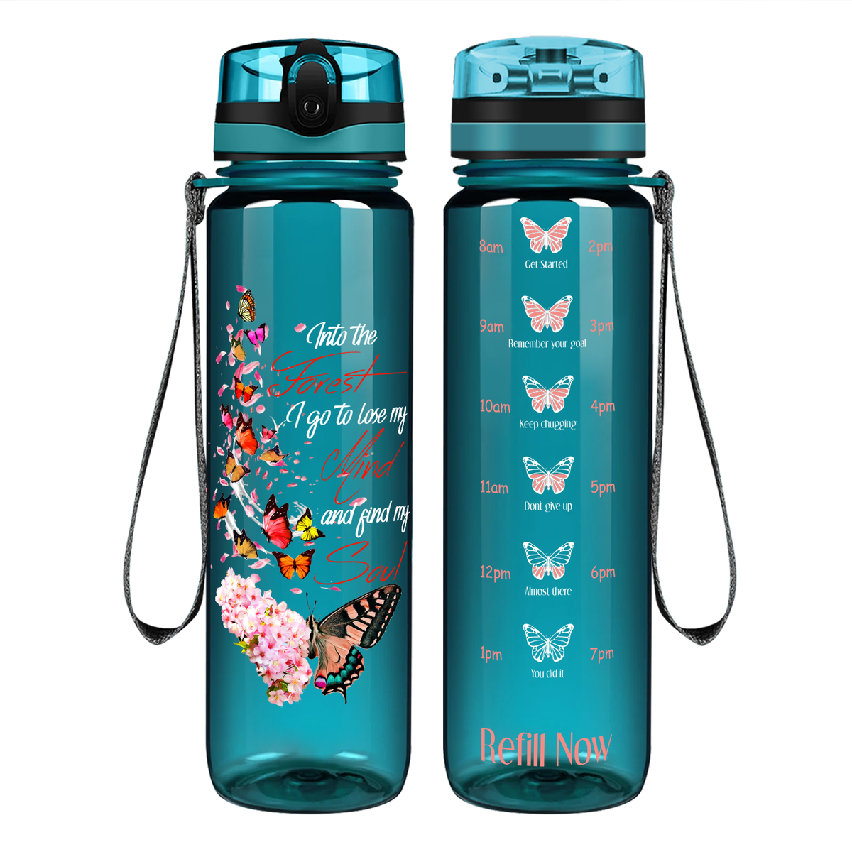 Into the Forest Butterfly on 32 oz Motivational Tracking Water Bottle