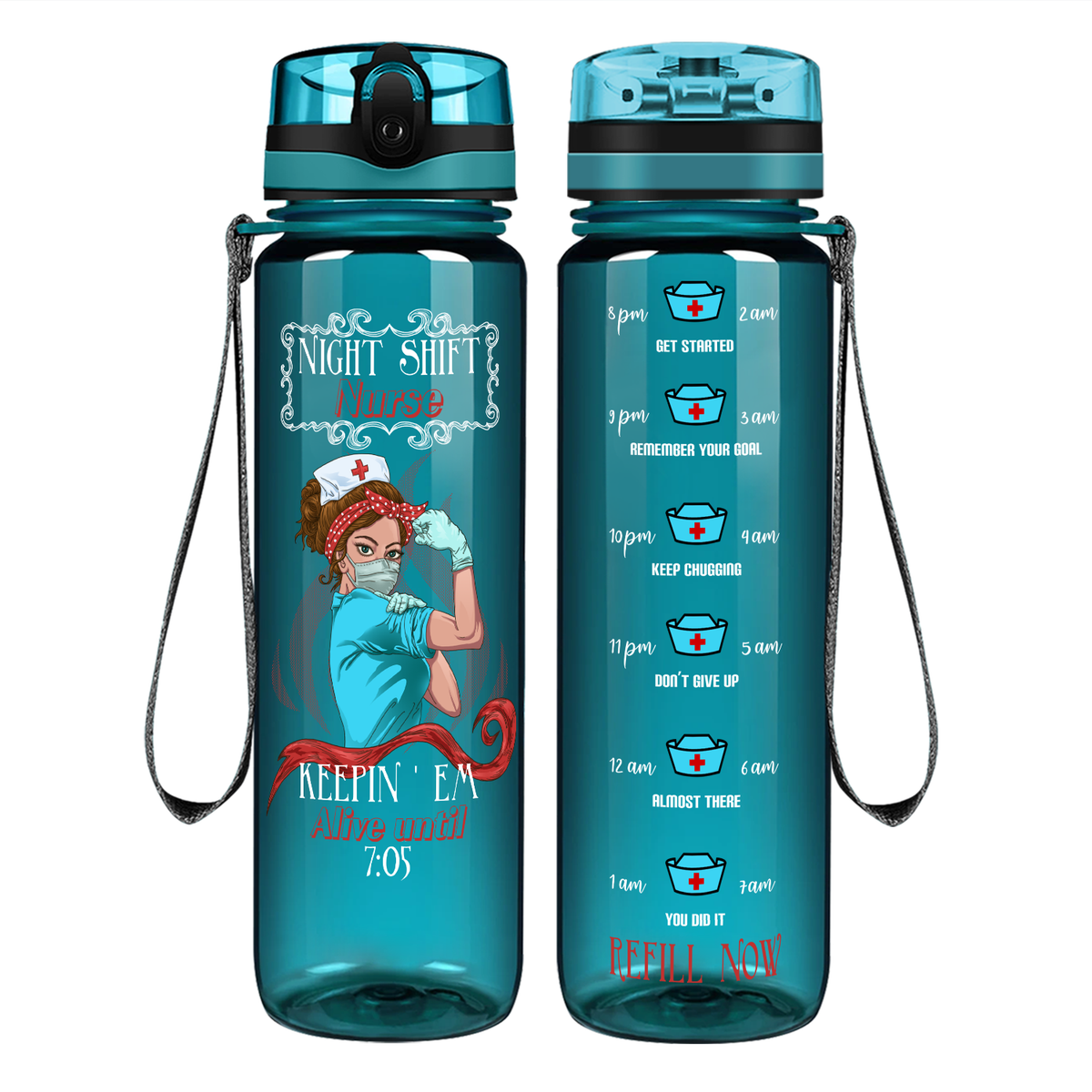 Night Shift Nurse on 32oz Motivational Tracking Water Bottle