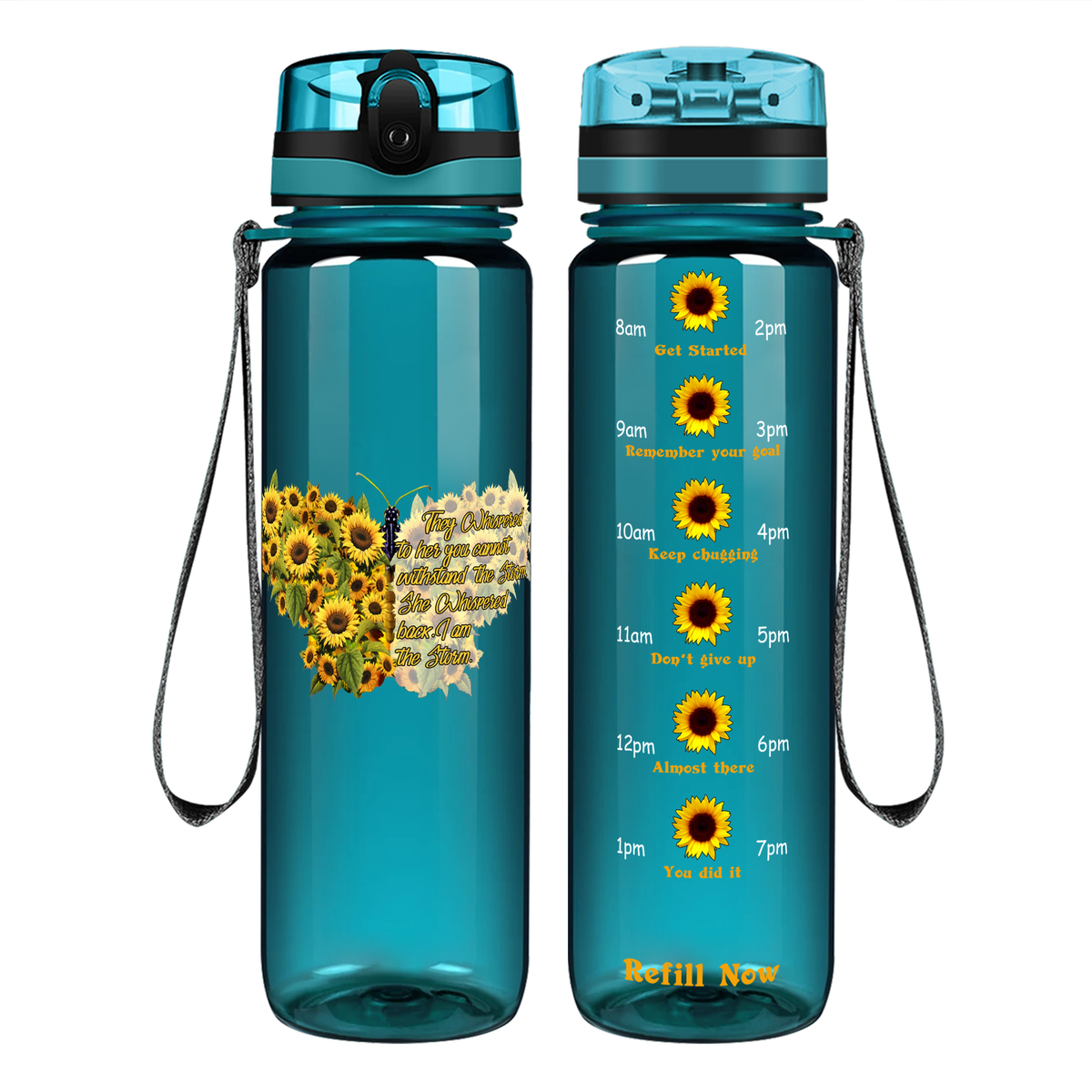 I Am The Storm Sunflower Butterfly on 32 oz Motivational Tracking Water Bottle