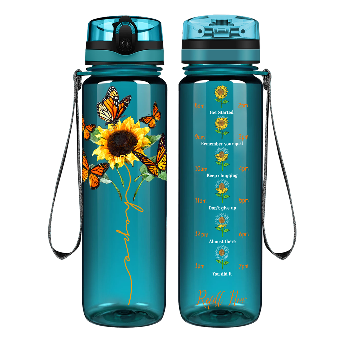 Butterfly Hope on 32 oz Motivational Tracking Water Bottle