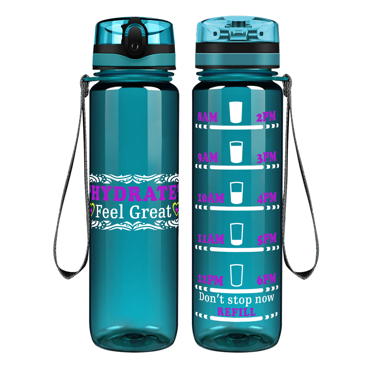 Hydrate to Feel Great on 32 oz Motivational Tracking Water Bottle