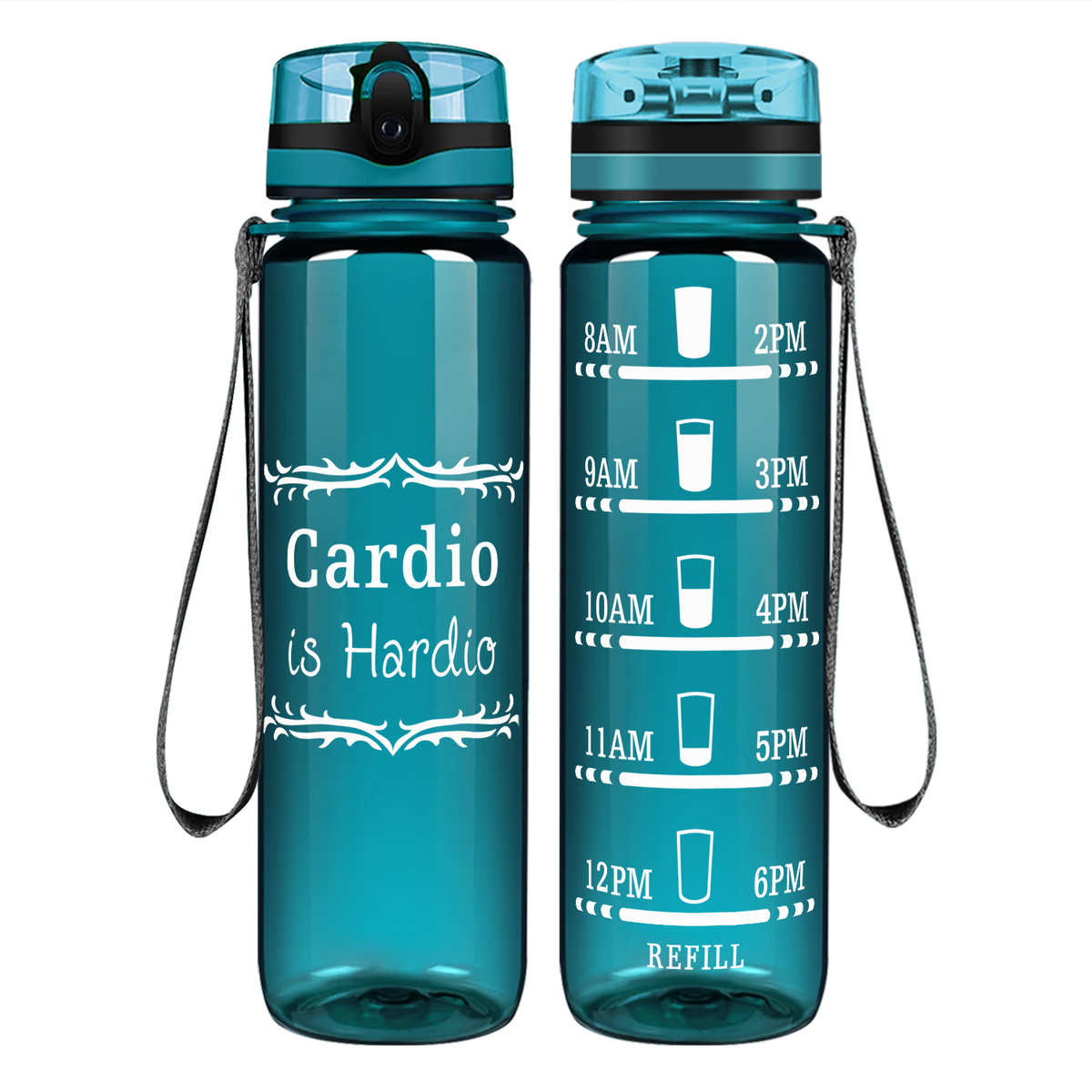 Cardio is Hardio on 32 oz Motivational Tracking Water Bottle